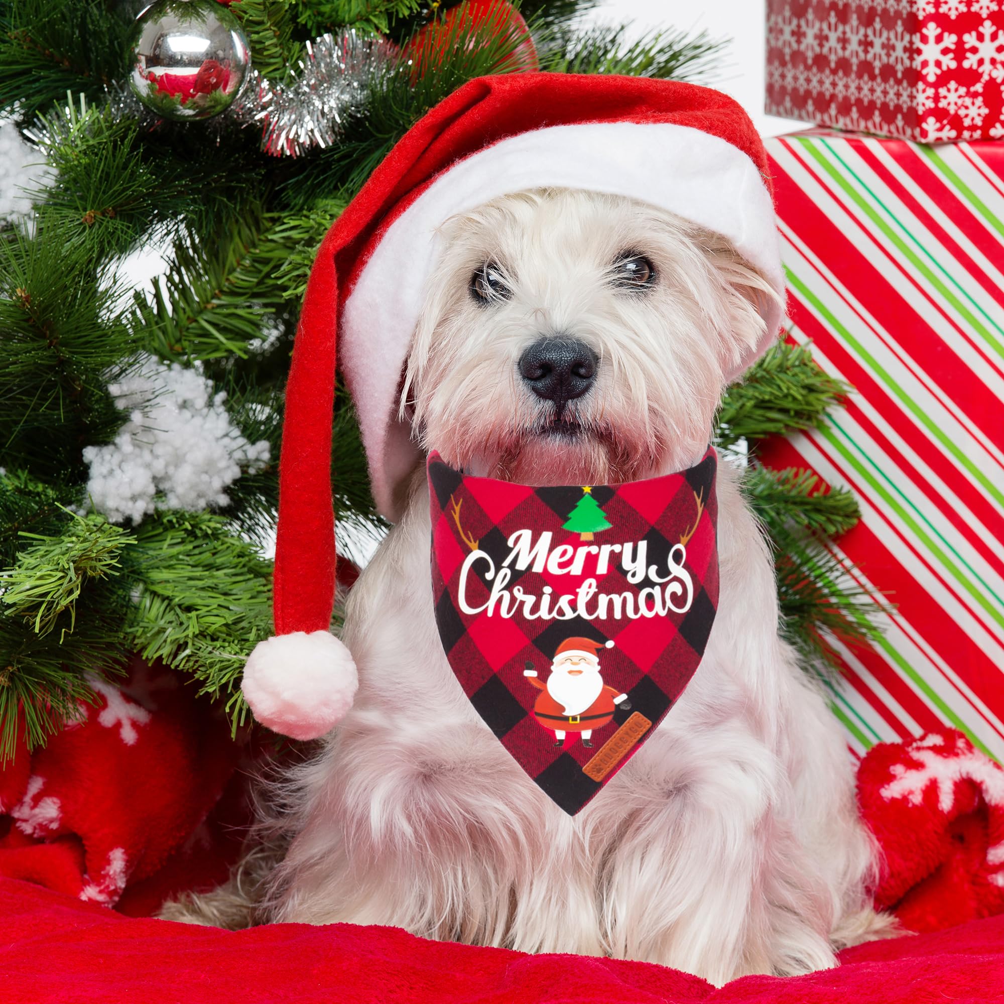 Adoggygo 2 Pack Dog Bandana Christmas Classic Plaid Pet Scarf Triangle Bibs Kerchief Merry Christmas Santa Snowman Print Pet Bandana For Small Dogs Cats Pets (Christmas-1, Small)