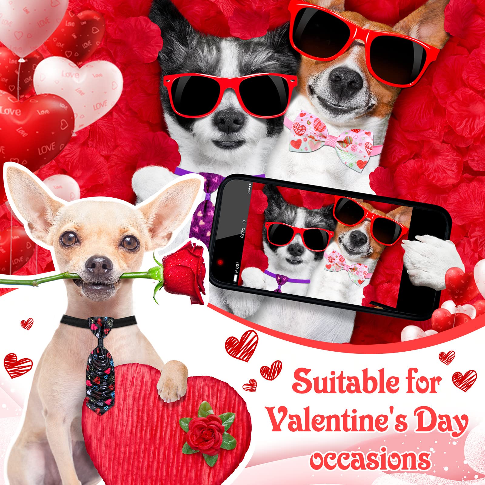 Eccliy 120 Pieces Valentine'S Day Dog Bow Tie Collar Set Adjustable Dog Neckties Valentines Pet Hair Accessories For Small Cute Cat Basic Bow Tie Decoration For Holiday Party Decor Supply