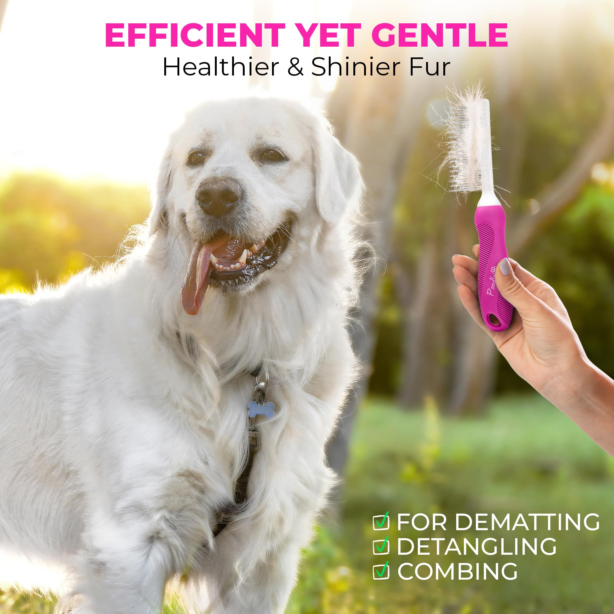 Poodle Pet Detangling Pet Comb With Long & Short Stainless Steel Teeth For Removing Matted Fur, Knots & Tangles ?Detangler Tool Accessories For Safe & Gentle Diy Dog & Cat Grooming (Pink)