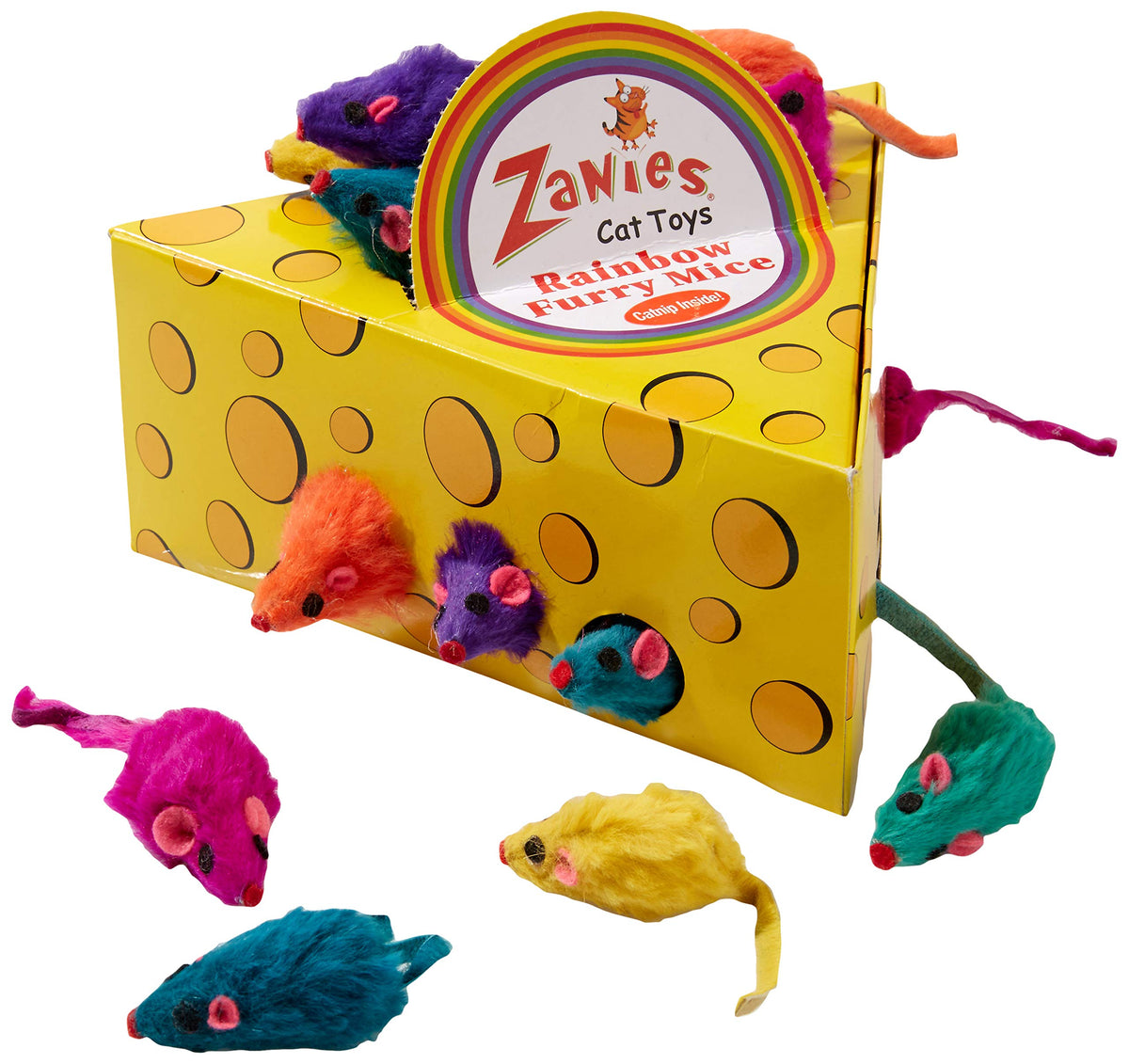 Zanies Womens Cheese Wedge Display Box With 60 Rainbow Mice Cat Toy, Rainbow, 5X-Large Us