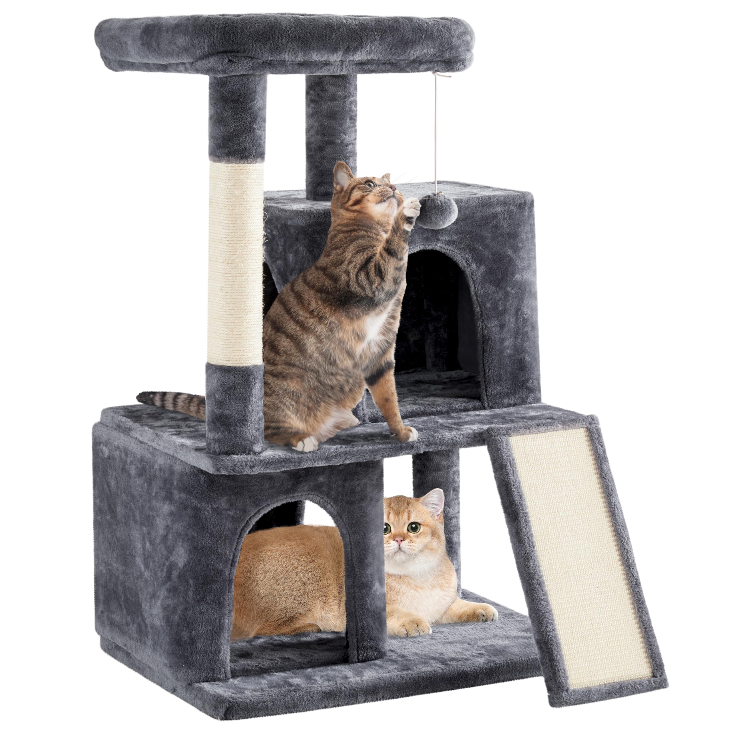 Yaheetech 42in Cat Tree Tower with Scratching Posts, Plush Condo, Ramp & Perch, Multi-Level Climber for Indoor Cats & Kittens, D