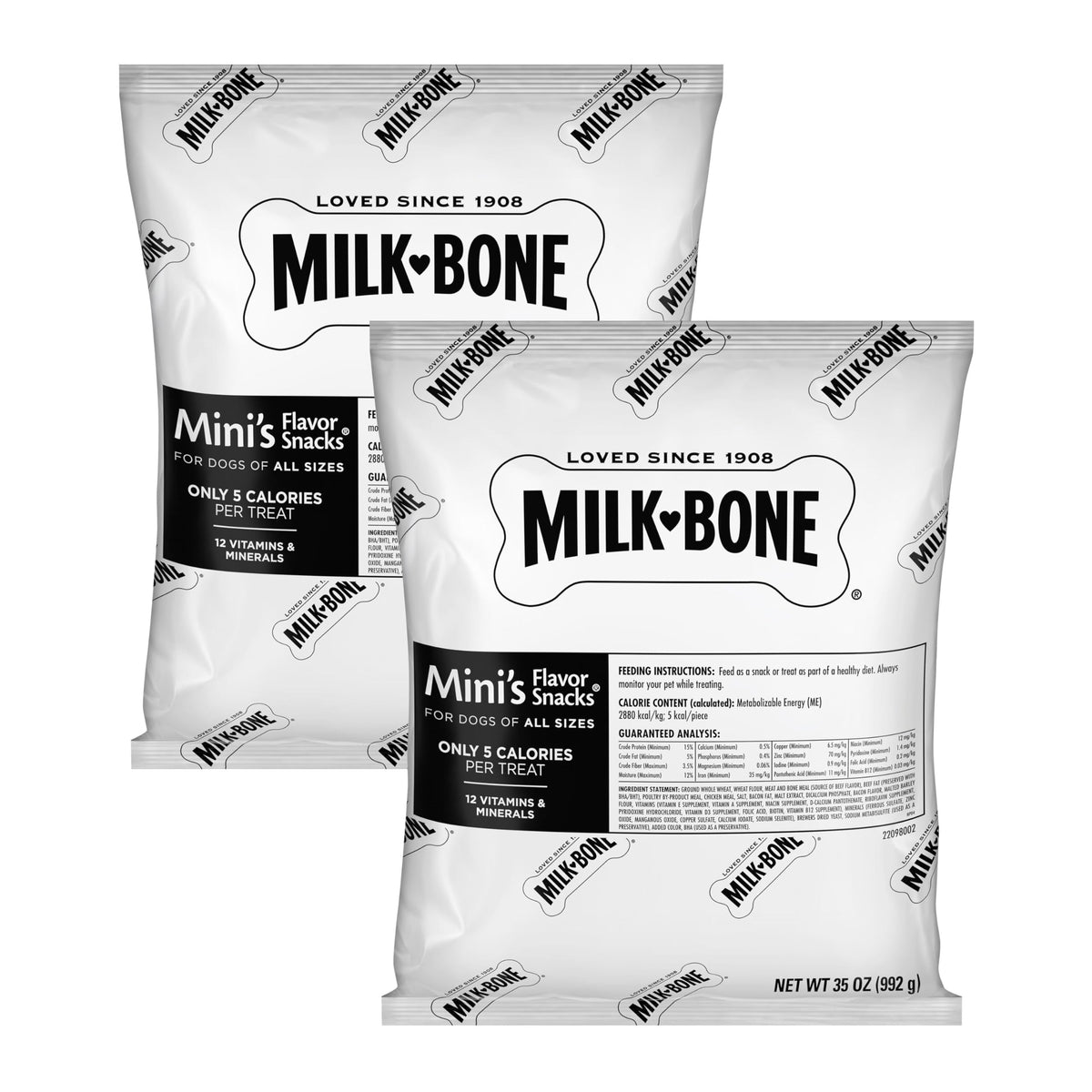 Milk-Bone Mini'S Flavor Snacks Dog Treats, 35 Ounce Refill Packs (Pack Of 2) Crunchy Texture Helps Reduce Tartar