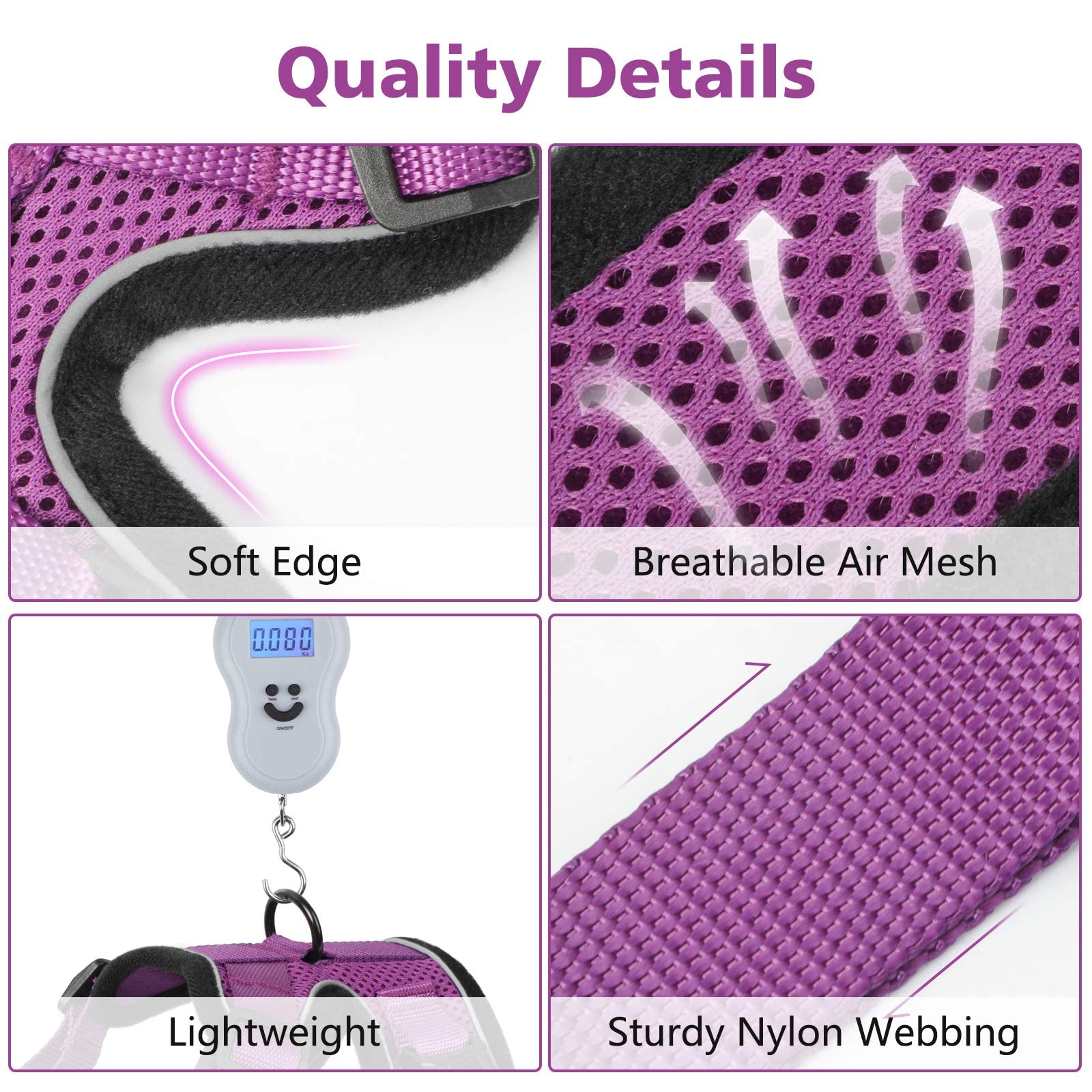 Dooradar Cat Harness And Leash Set, Escape Proof Safe Adjustable Kitten Vest Harnesses For Walking, Easy Control Soft Breathable Mesh Jacket With Reflective Strips For Cats, Purple, Xs