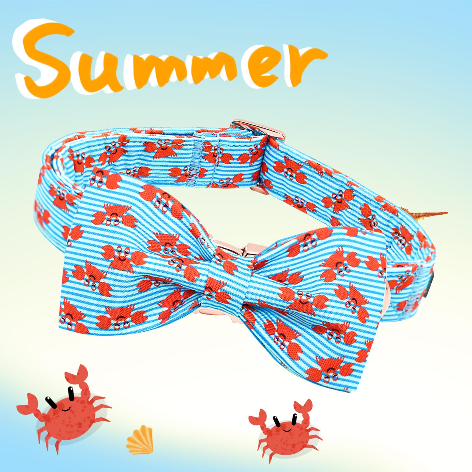 Lionheart Blue Dog Bow Collar for Medium Dogs, Summer Stripe Adjustable Collar