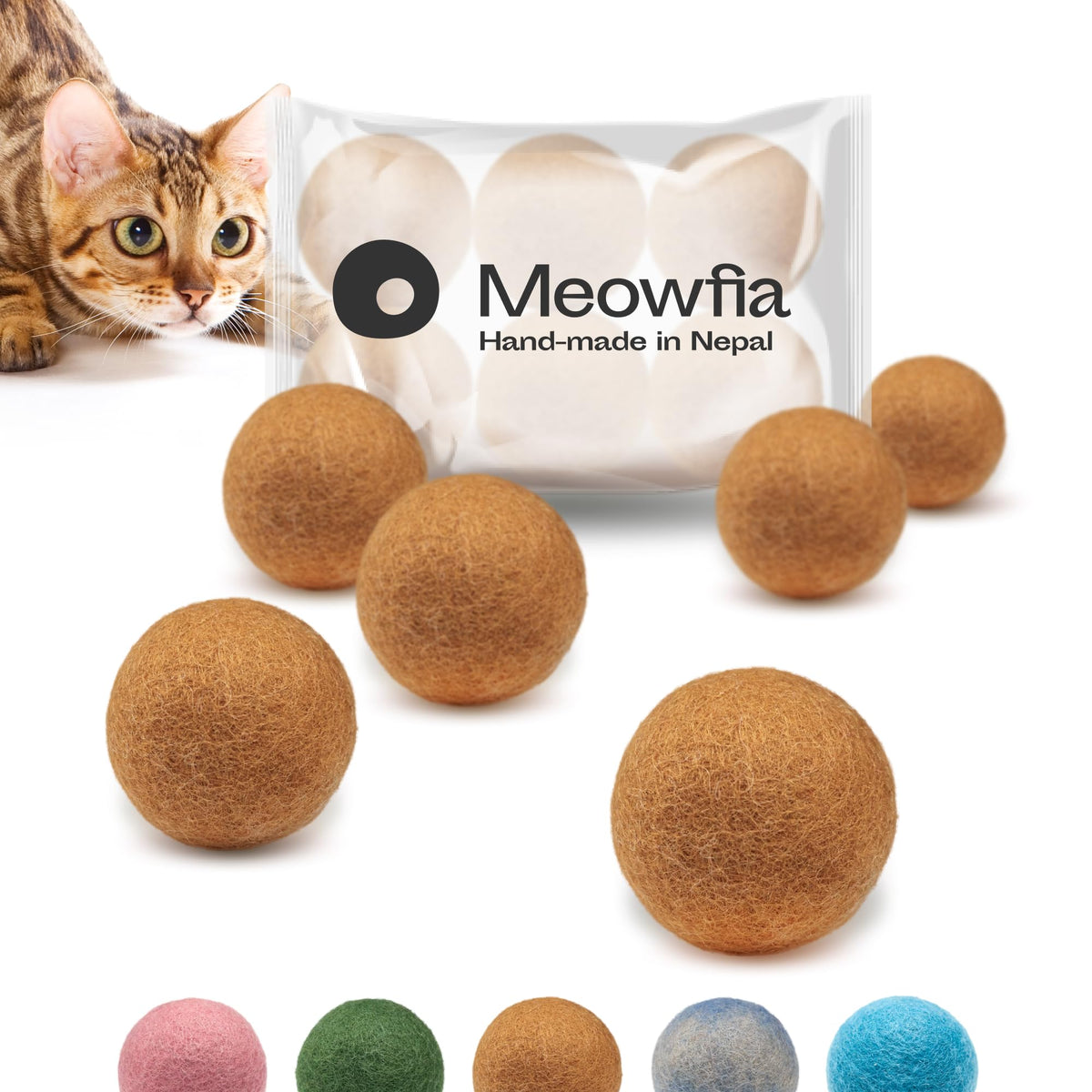 Meowfia Wool Ball Toys - 6-Pack Of Safe For Cats And Small Dogs Balls - 1.5 Inch Felted Wool Cat Toy And Dog Toy - Perfect With 