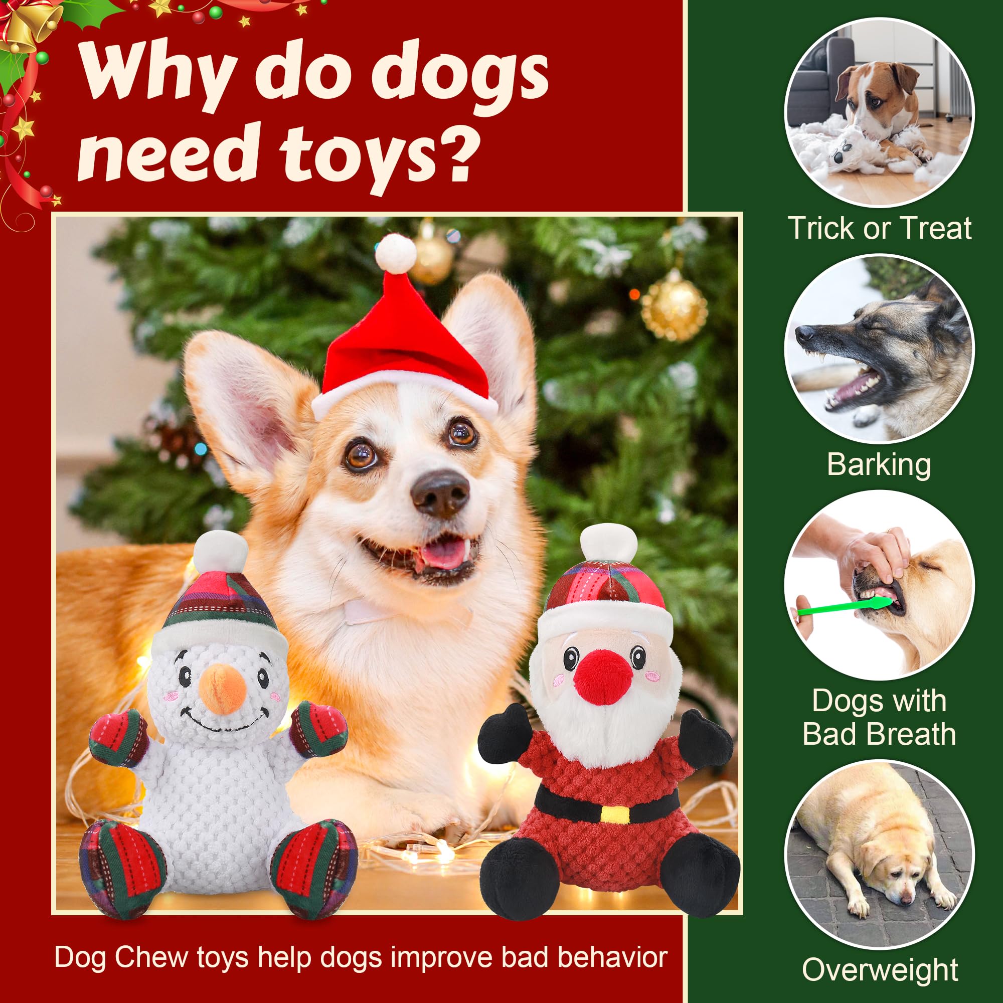 Newget Squeaky Dog Toys, 2 Pack Dog Chew Toys With Crinkle Paper For Puppy, Small, Medium, Large Dogs, Interactive Pet Holiday T
