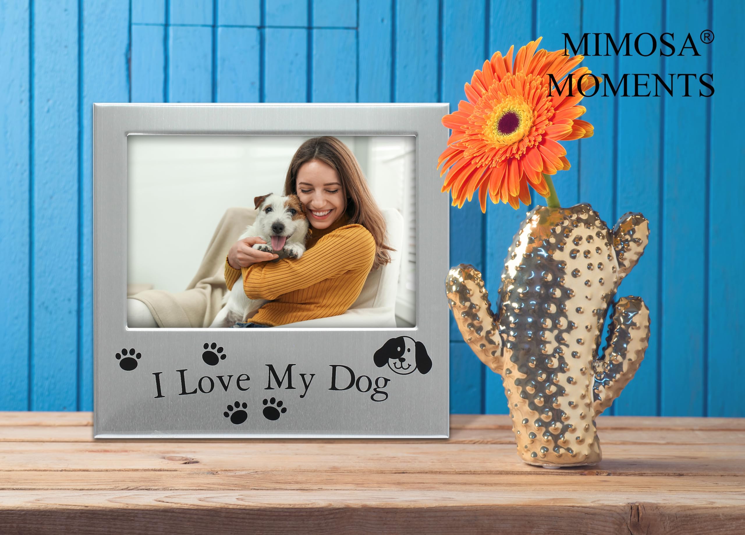 Mimosa Moments Metal Pet 5X3 Picture Frame Saying I Love My Dog With Paw Print
