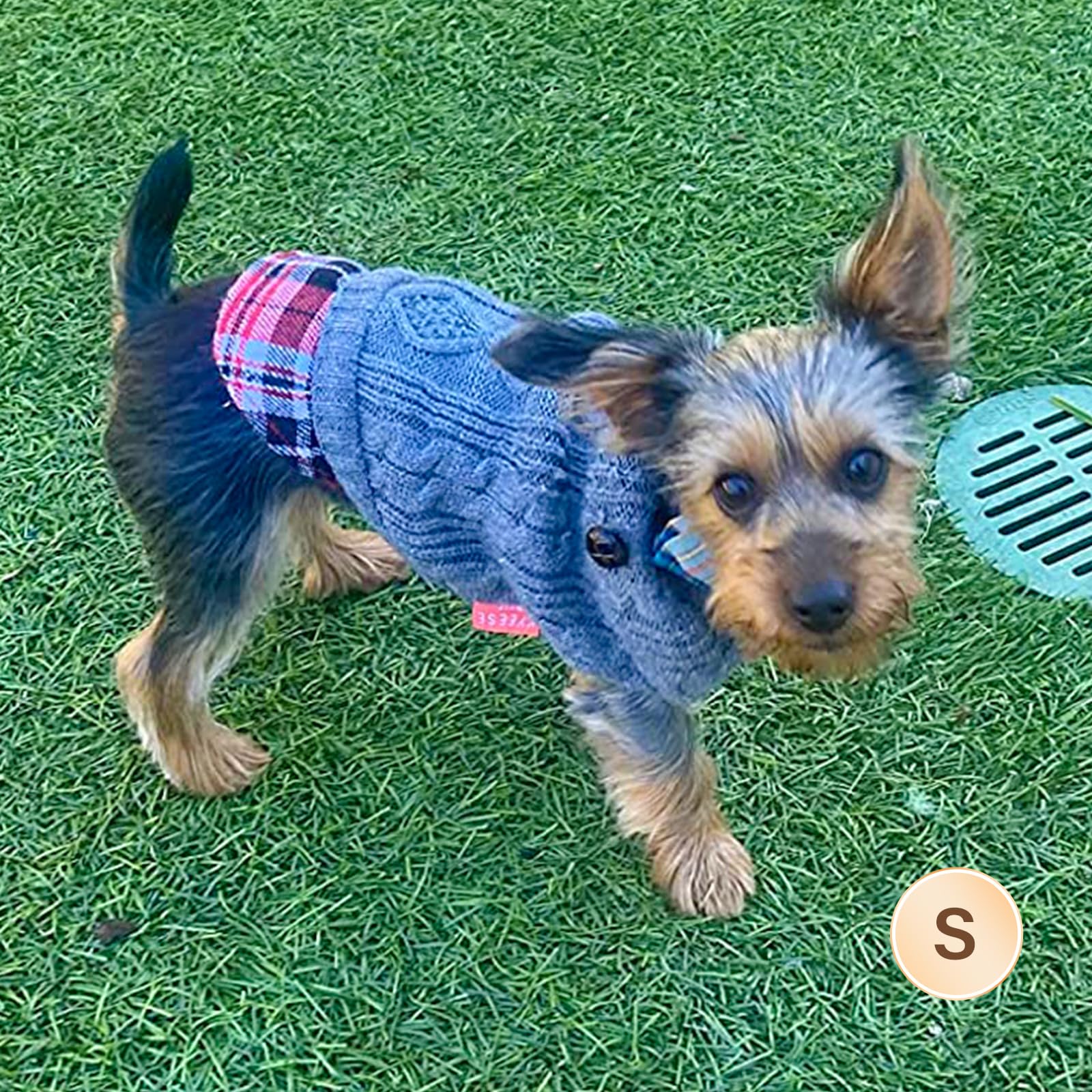 Kyeese Dog Sweaters For Small Dogs Turtleneck Dog Sweaters Knitwear With Gingham Patchwork Pet Sweater For Fall Winter