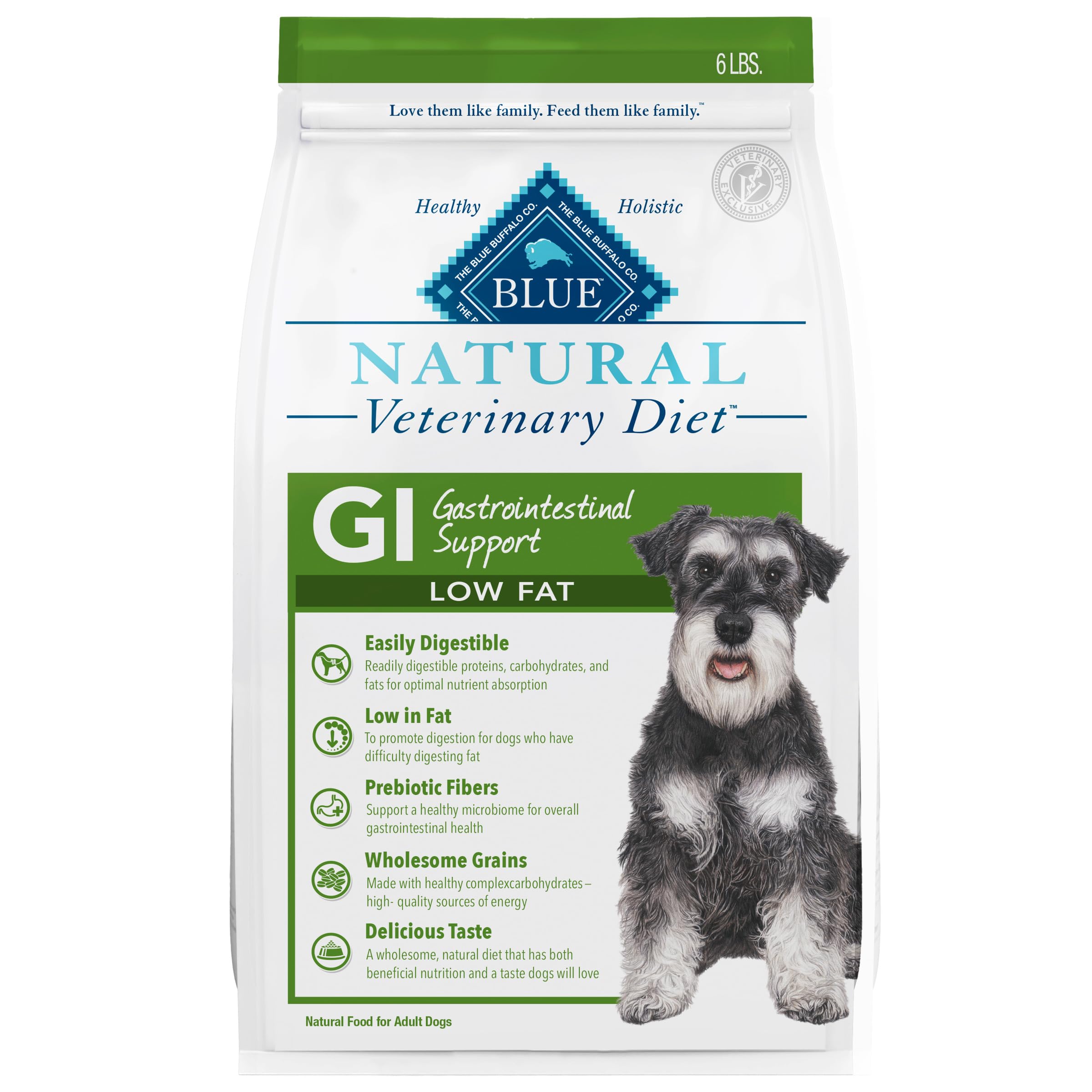Blue Buffalo Natural Veterinary Diet GI Gastrointestinal Support Low Fat Dry Dog Food, Veterinarian Prescription Required, White