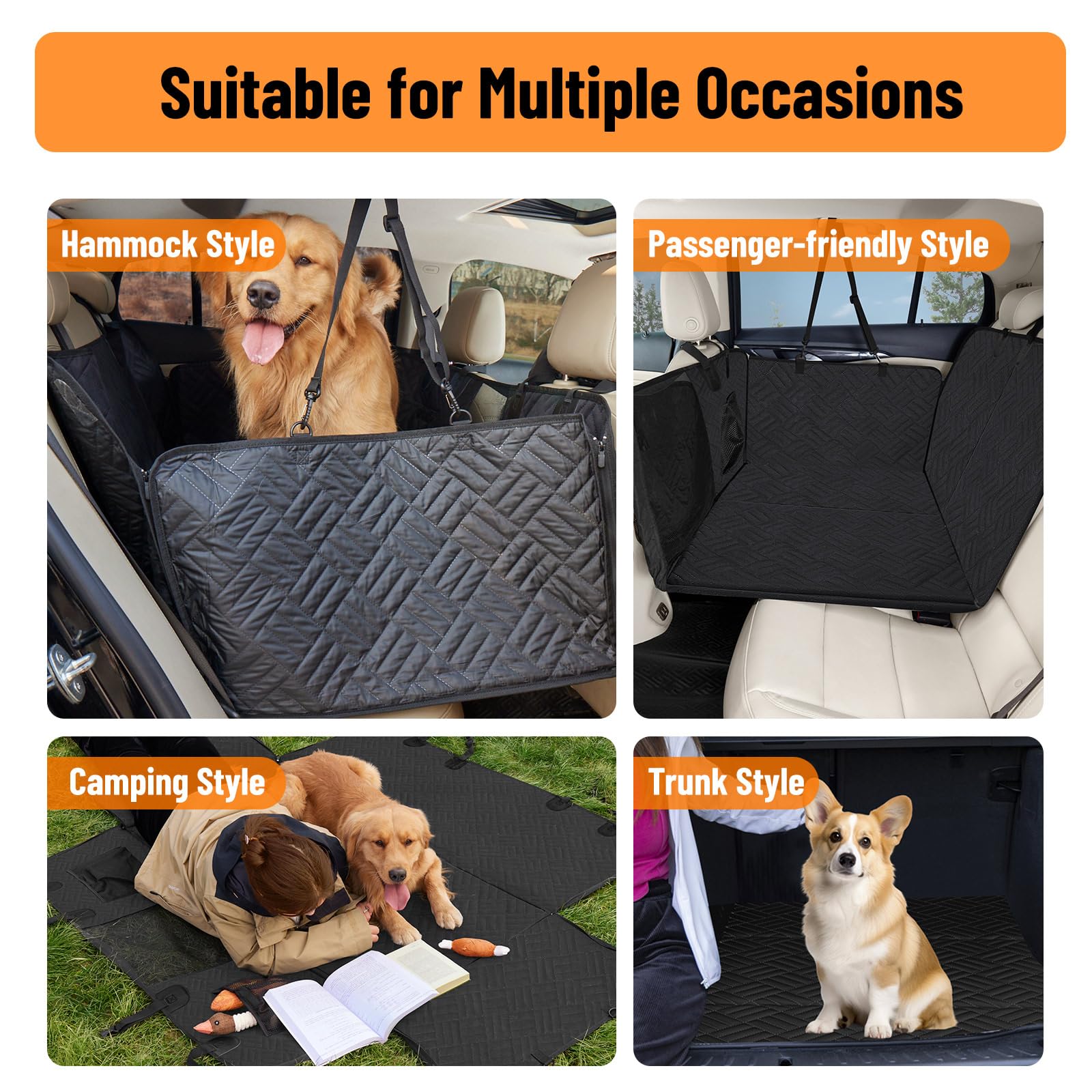 Olaphum Dog Seat Cover For Back Seat, Backseat Pet Cover For Dogs In Car, Hard Bottom Back Seat Extender For Dogs - Supports 350