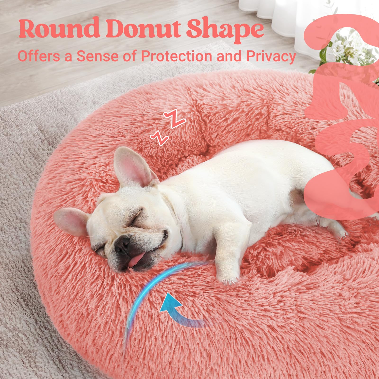 Rabbitgoo Calming Dog Bed For Small Medium, 27 Inches Pet Bed Machine Washable, Non-Slip Round Fluffy Plush Faux Fur, Soft Donut