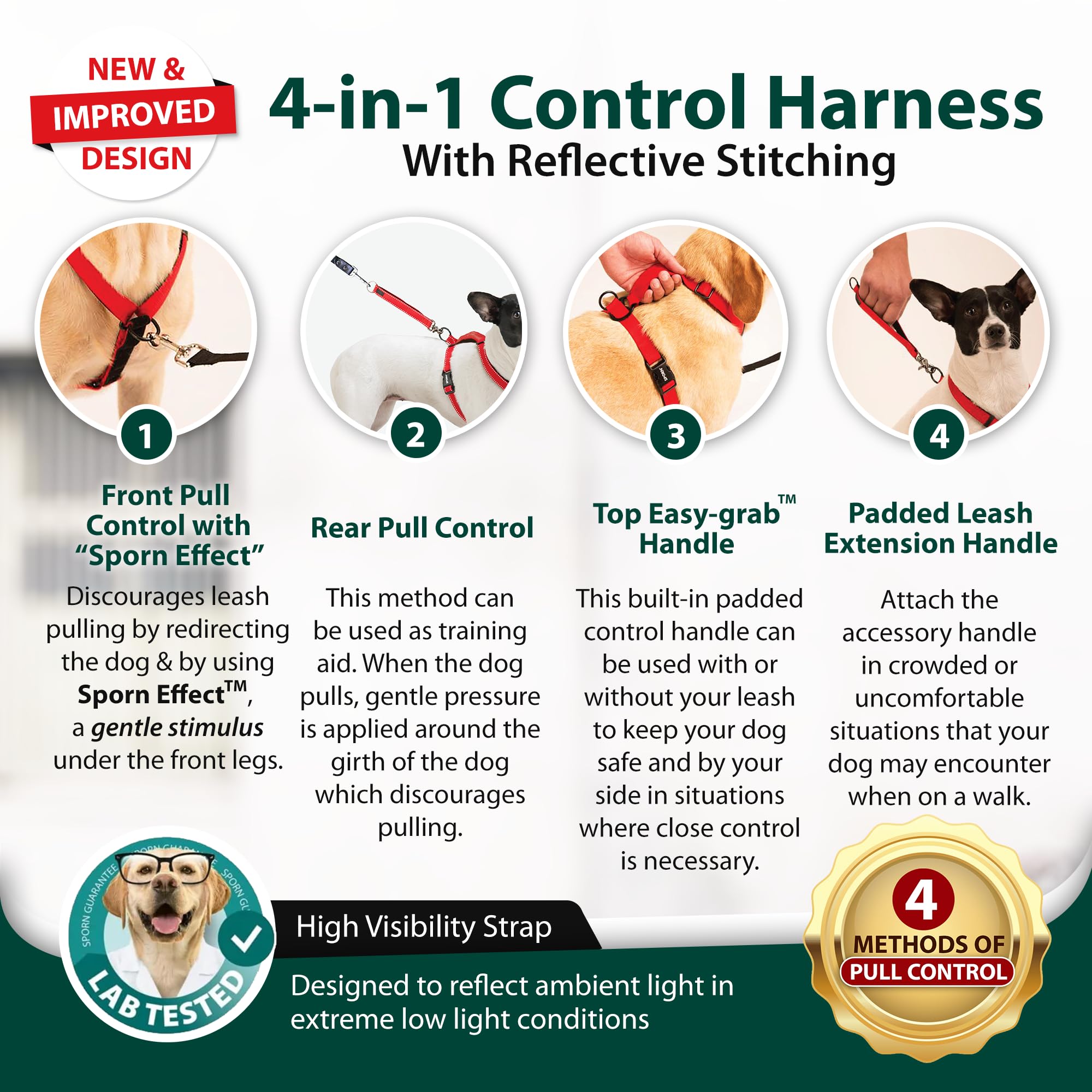 Ultimate Control Dog Harness Small Sized Dog, Black Nylon Small Dog Harness With Detachable Accessory Handle & Leash Extension,