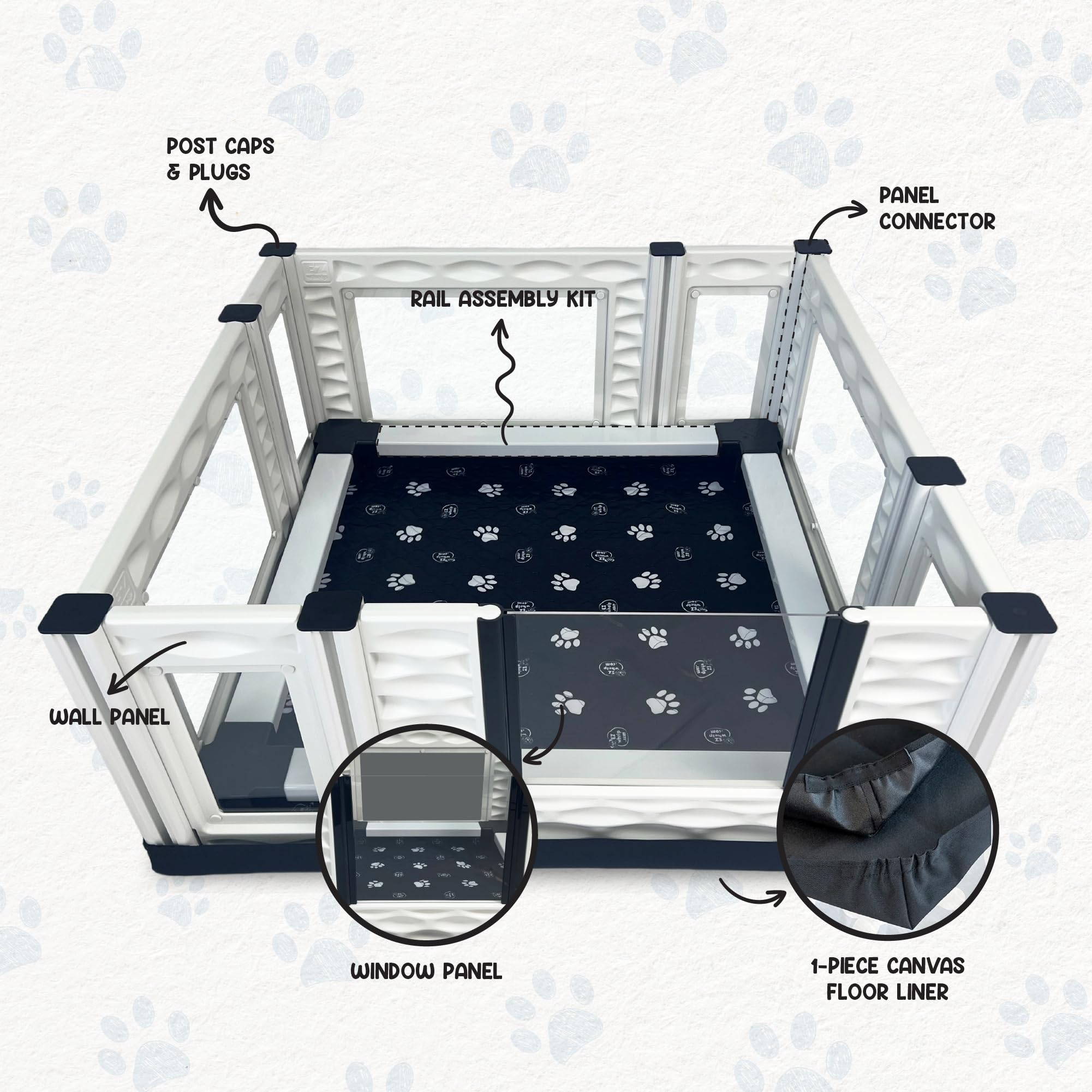 Ezwhelp Ezclassic 38''X38''X18'' Whelping Box With Rails And Windowed Walls, Padded Dog Whelping Box, Gray Pad