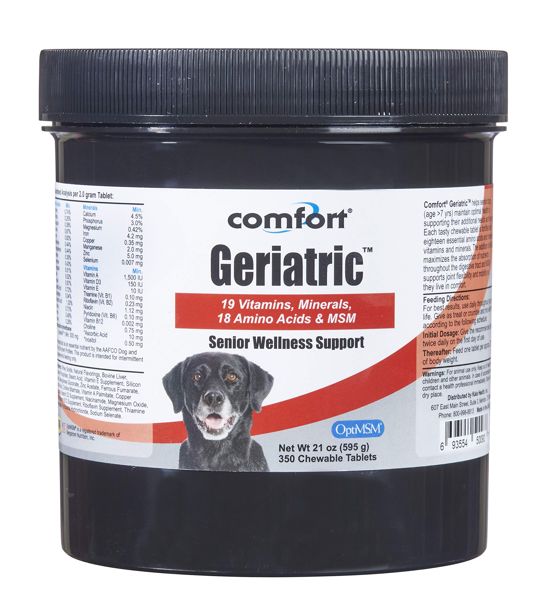 COMFORT Geriatric Supplement for Dogs, 350 Count, Contains MSM, Superoxide Dismutase, Ester-C, 19 Vitamins and Minerals & 18 Ami