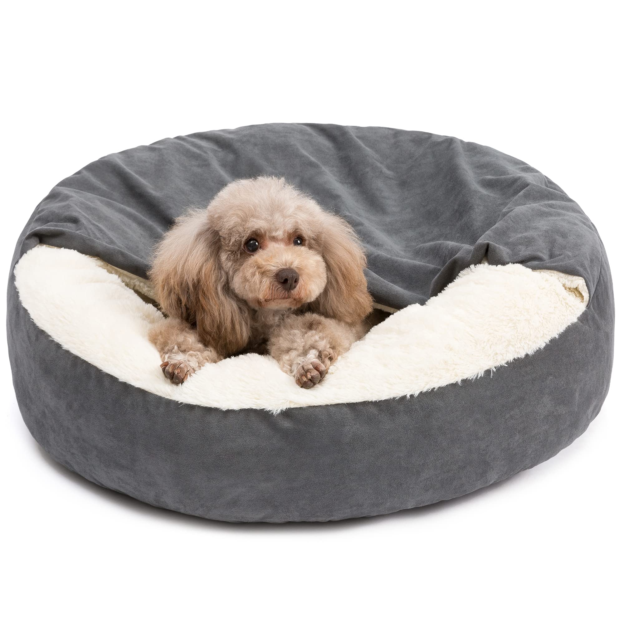 Pelzin 30'' Medium Dog Bed For Medium Dogs Up To 45Lbs - Washable Burrow Puppy Beds With Blanket Attached - Covered Dog Cave Bed