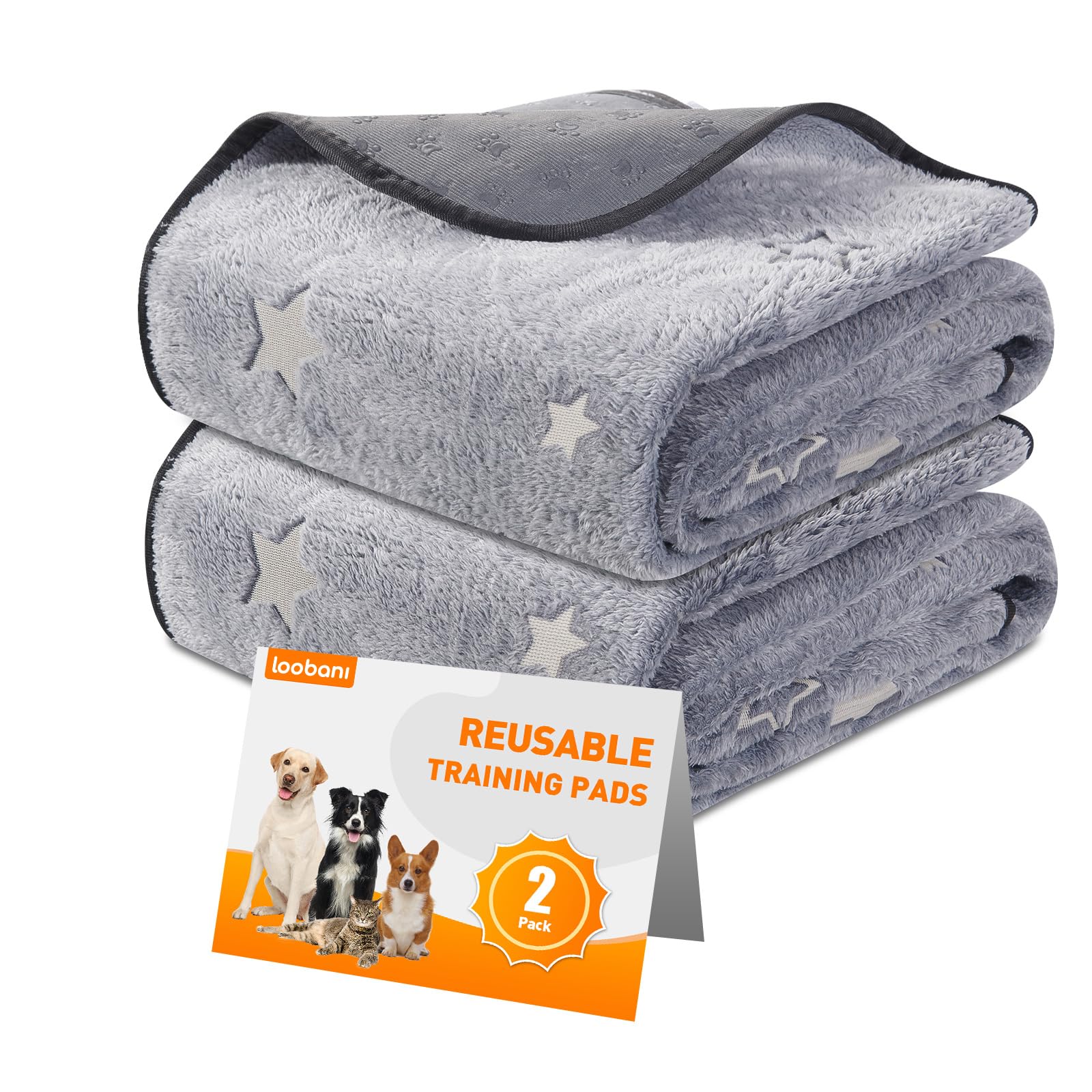 LOOBANI Washable Pee Pads for Dogs, Fast Absorption Reusable Puppy Pads, Waterproof Whelping Pads, Non Slip Training Pads Pet Pl