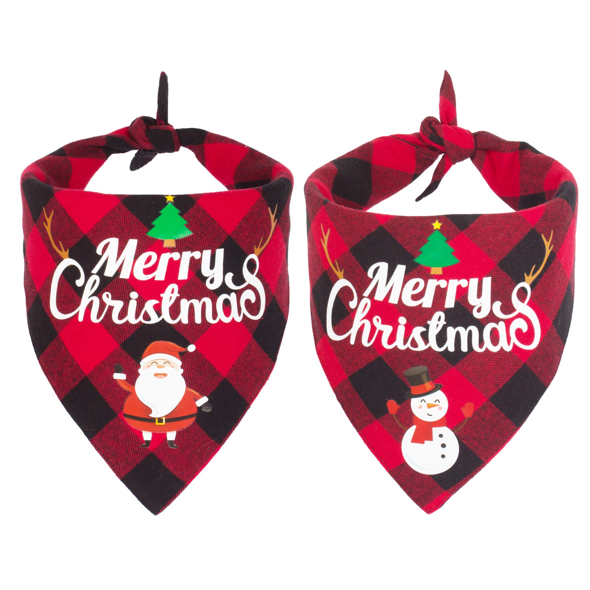 Adoggygo 2 Pack Dog Bandana Christmas Classic Plaid Pet Scarf Triangle Bibs Kerchief Merry Christmas Santa Snowman Print Pet Bandana For Small Dogs Puppy Pets (Red&Red, Small)