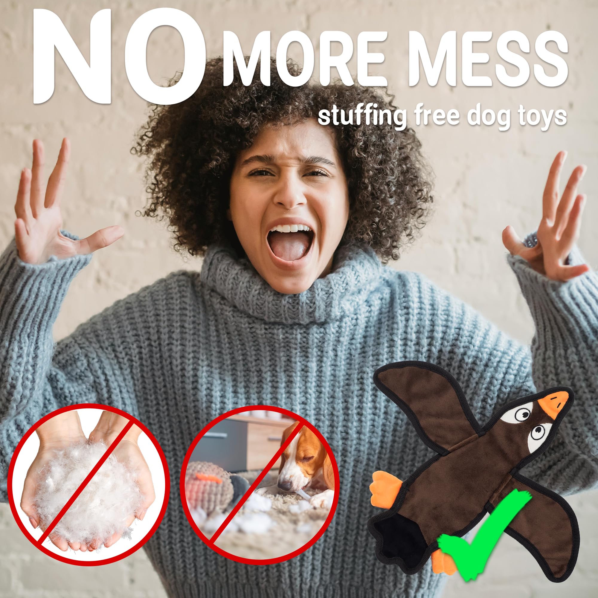 No Stuffing Dog Squeaky Toys, Glowing Eyes Crinkle Plush Puppy Toys for Teething Chewing, 5pcs Flat Tough Dog Toys Set for Large