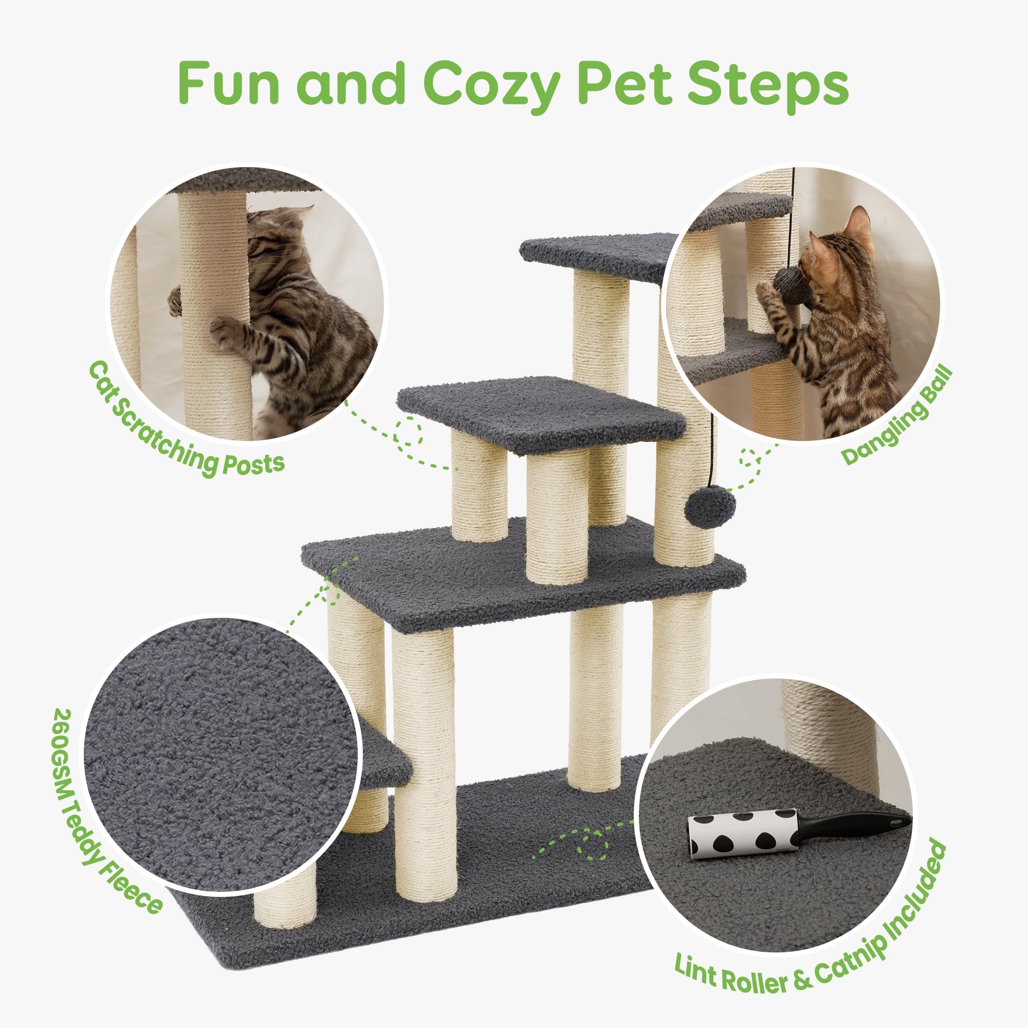 Pawque Dog Stairs & Cat Scratching Post Pet Steps for High Bed Couch, High-Strength Boards Hold up to 150 lbs for Indoor Small C