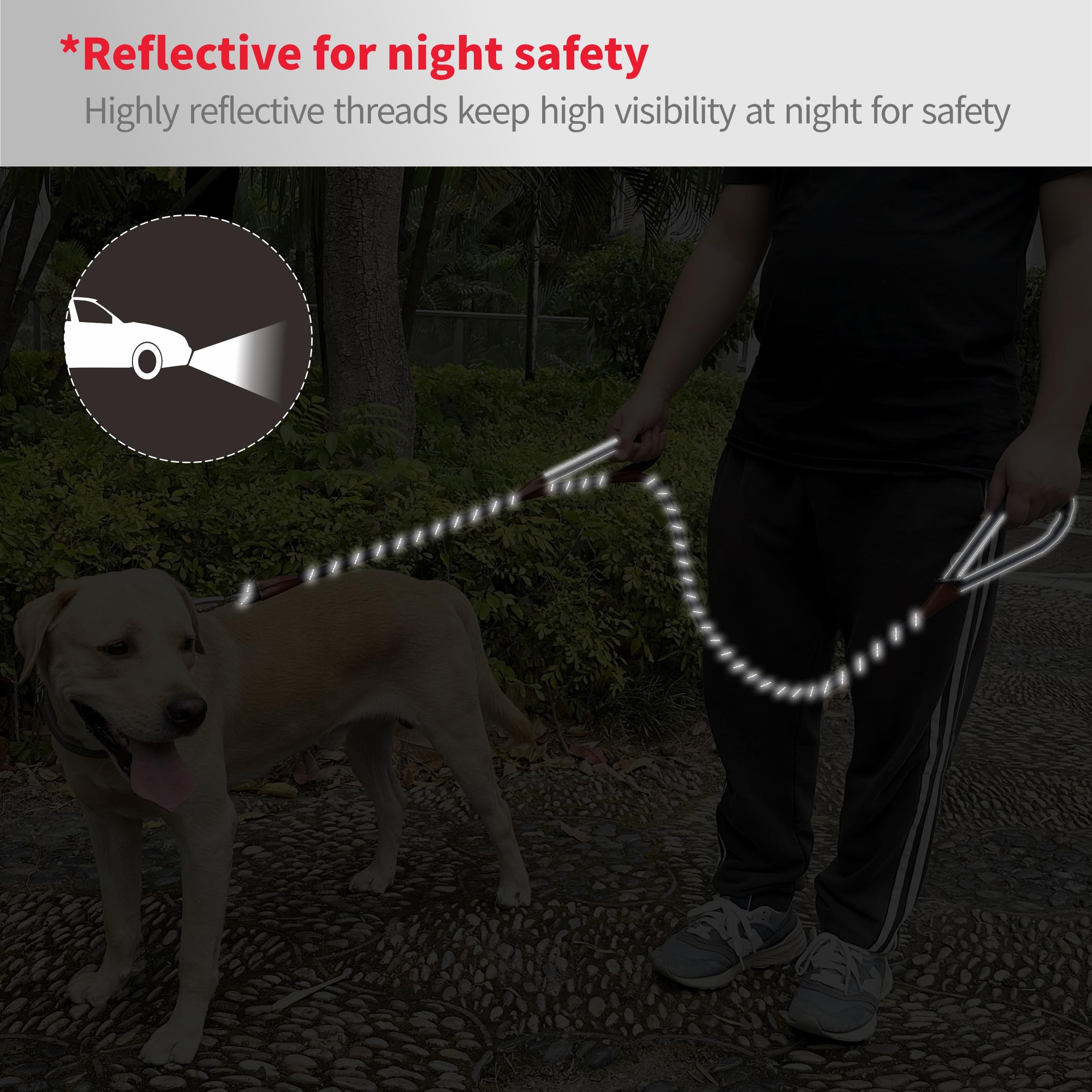 Vozrels Dog Leash Heavy Duty 5Ft, Double Handle Dog Leash With Padded Handle For Traffic Control, Reflective Rope Leashes With C