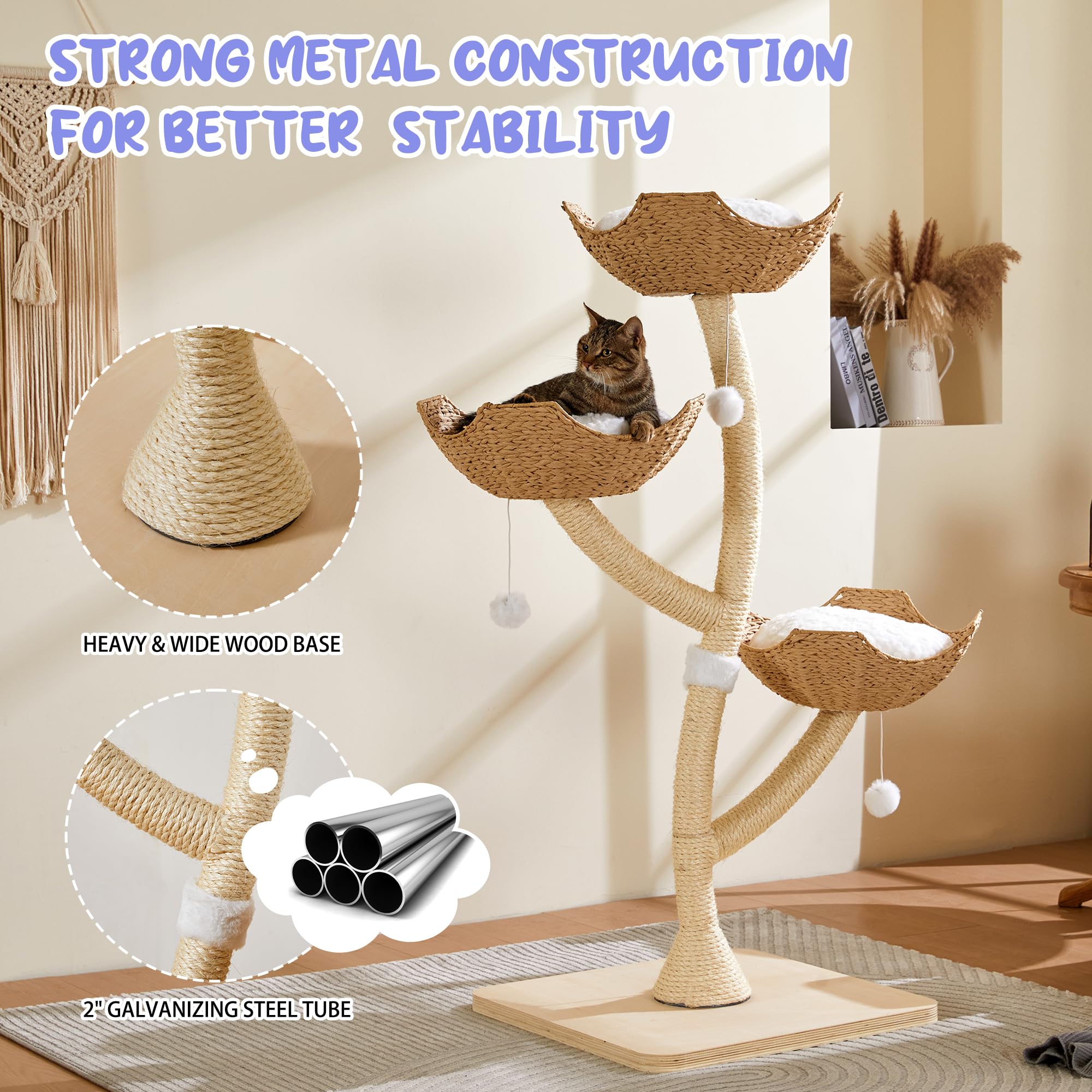 Modern Cat Tree 53 Tall, Scratching Tower For Multiple Small Large Cats With Scratching Post, Multi-Level Luxury Cat Condo