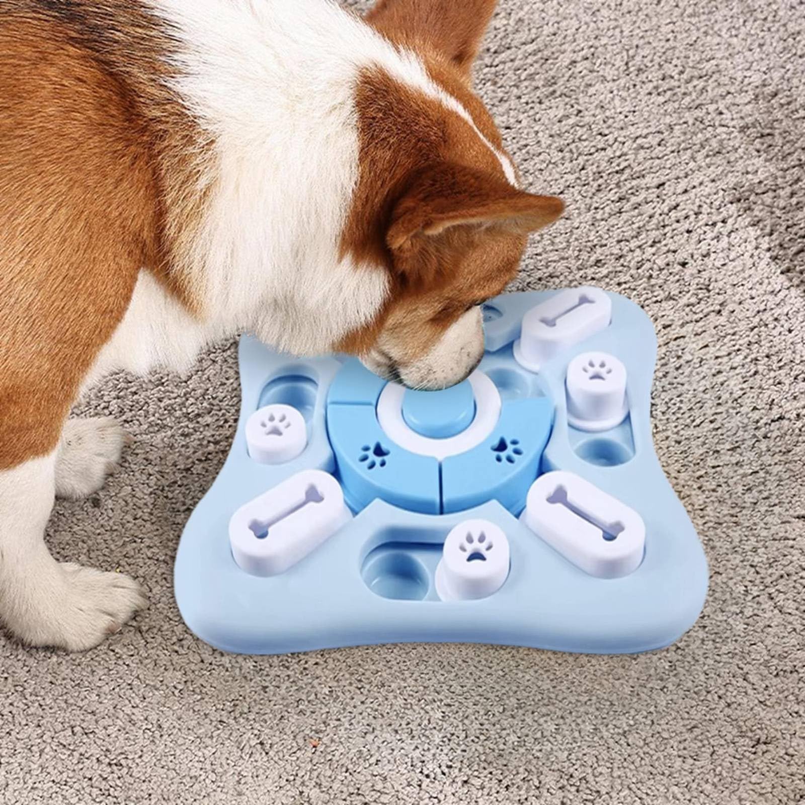 Interactive Dog Puzzle Toys, Slow Feeder Treats Dispenser with Squeaker for Mental Stimulation, Food Dispensing Toy for Small Me