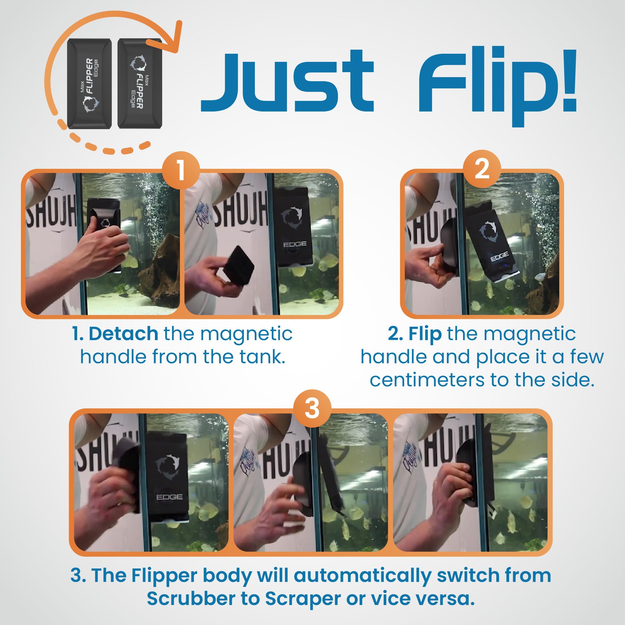 Flipper Edge 2-In-1 Scrubber Scraper Floating Magnetic Fish Tank Aquarium Cleaner With Dual Blades - Efficient Glass & Acrylic A
