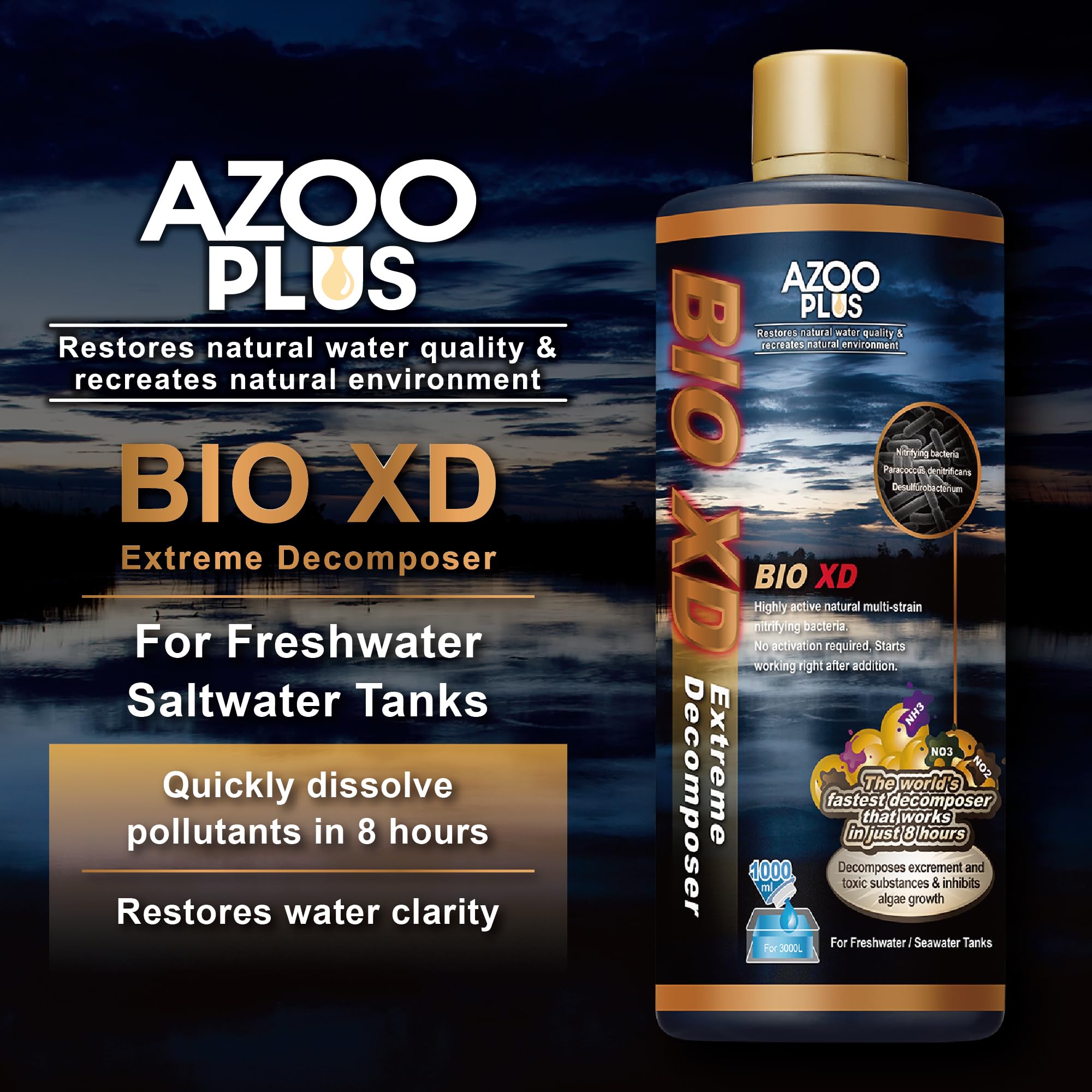 AZOOPLUS BIO XD Extreme Decomposer Nitrifying Bacteria for Freshwater and Saltwater Fish Tank 33.8 Ounces
