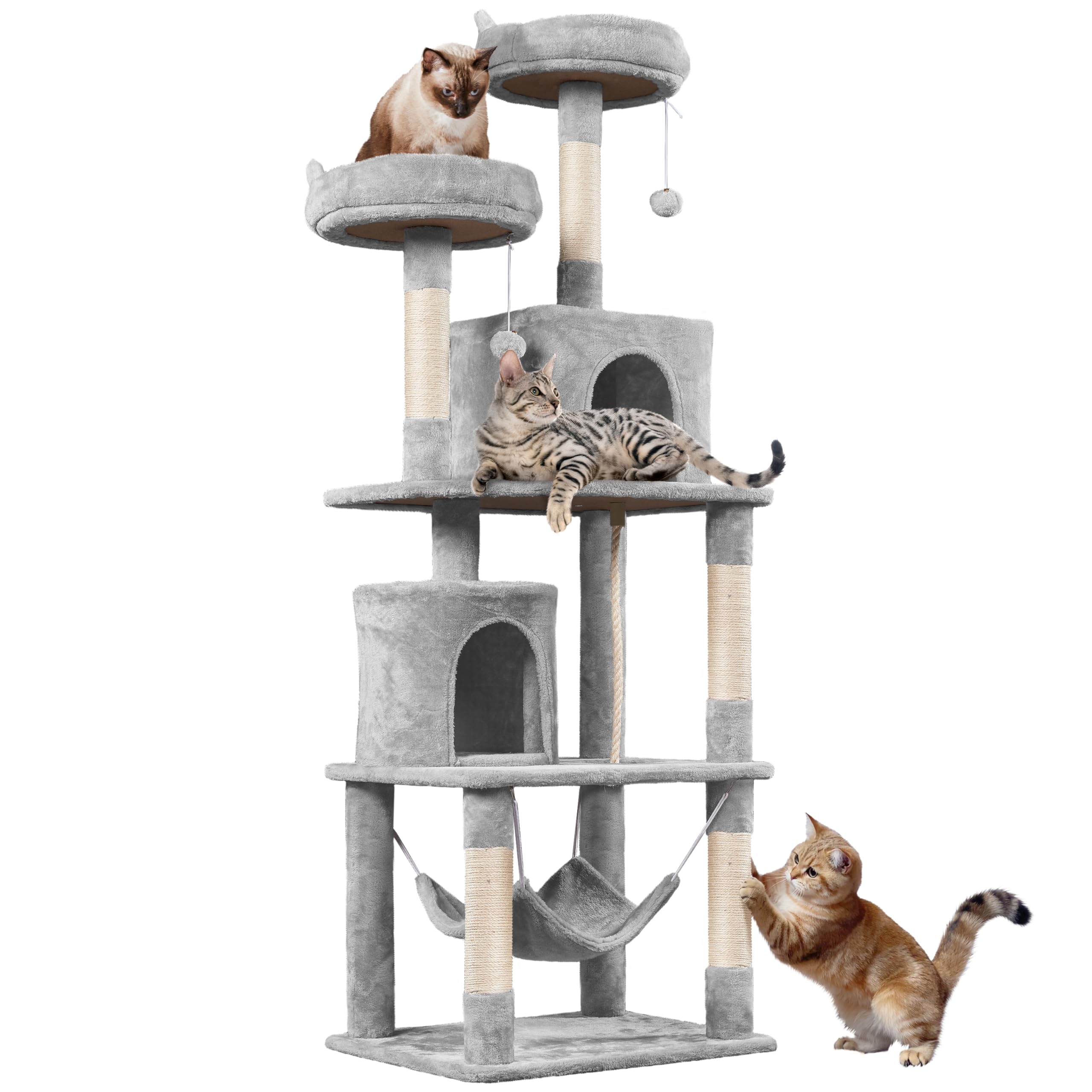 Yaheetech Cat Tree Tower, 70.5In Multi Level Cat Tree Kitten Condo With 2 Condos & 2 Plush Perches & Scratching Post & Dangling 