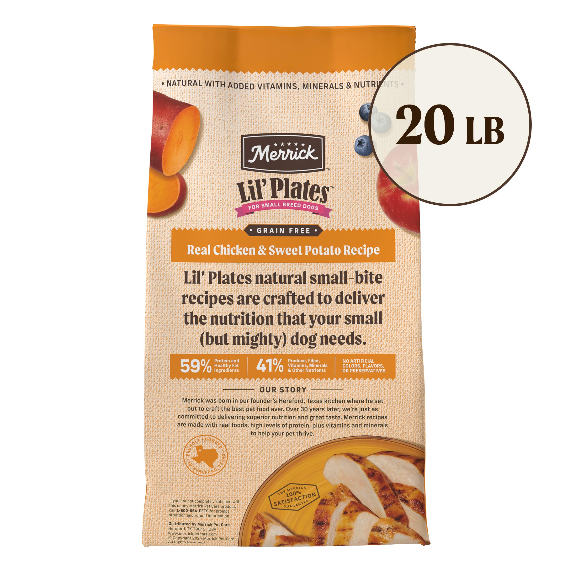 Merrick Lil Plates Premium Grain Free Dry Dog Food For Small Dogs, Real Chicken And Sweet Potato Kibble - 20.0 lb. Bag