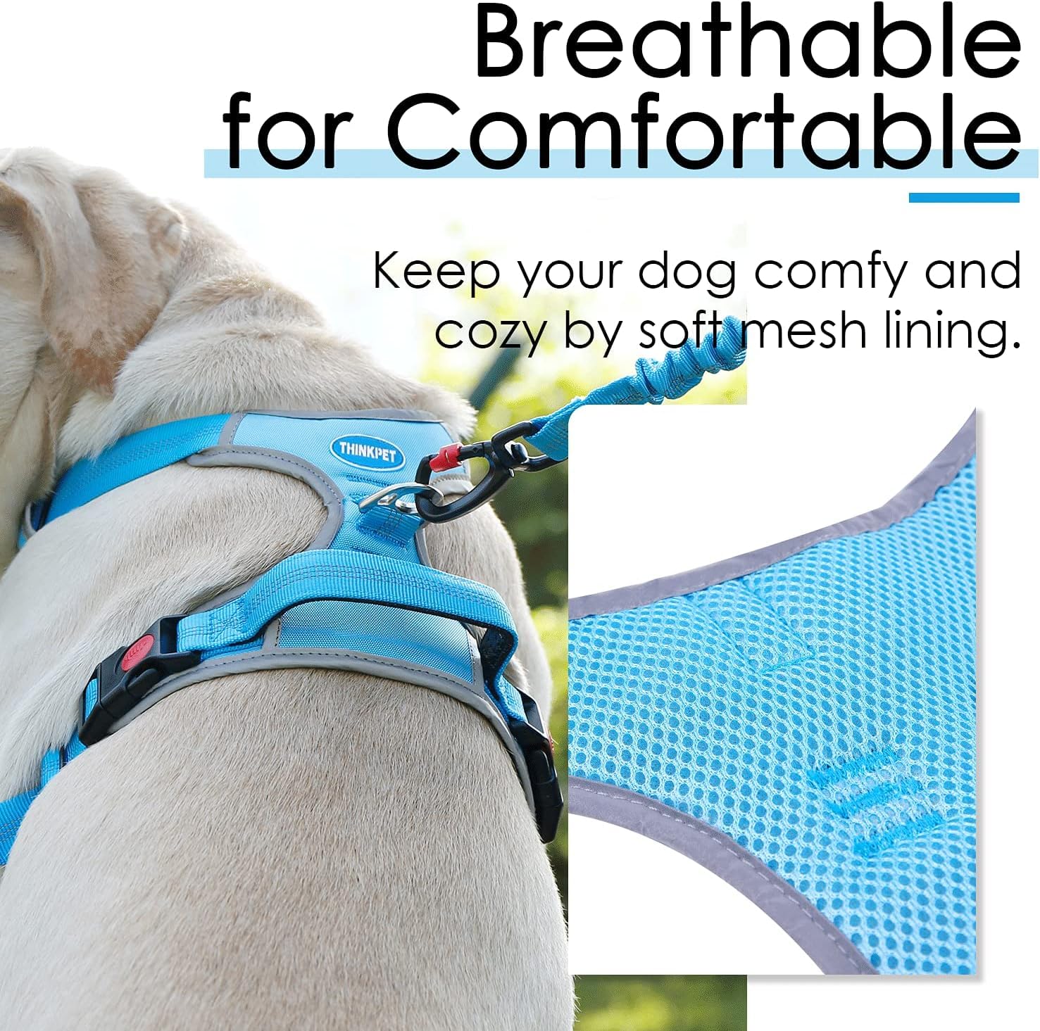 Thinkpet No Pull Harness Breathable Sport Harness With Handle-Dog Harnesses Reflective Adjustable For Medium Large Dogs,Back/Front Clip For Easy Control S Sky Blue