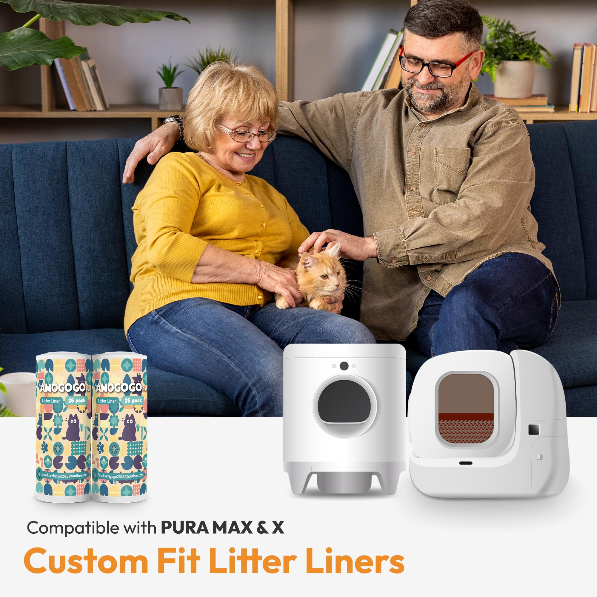 Amogogopet 50 Pack Litter Box Liner Bags, Compatible With Petkit Pura Max & X, Self-Cleaning Cat Litter Box Replacement Waste Ba