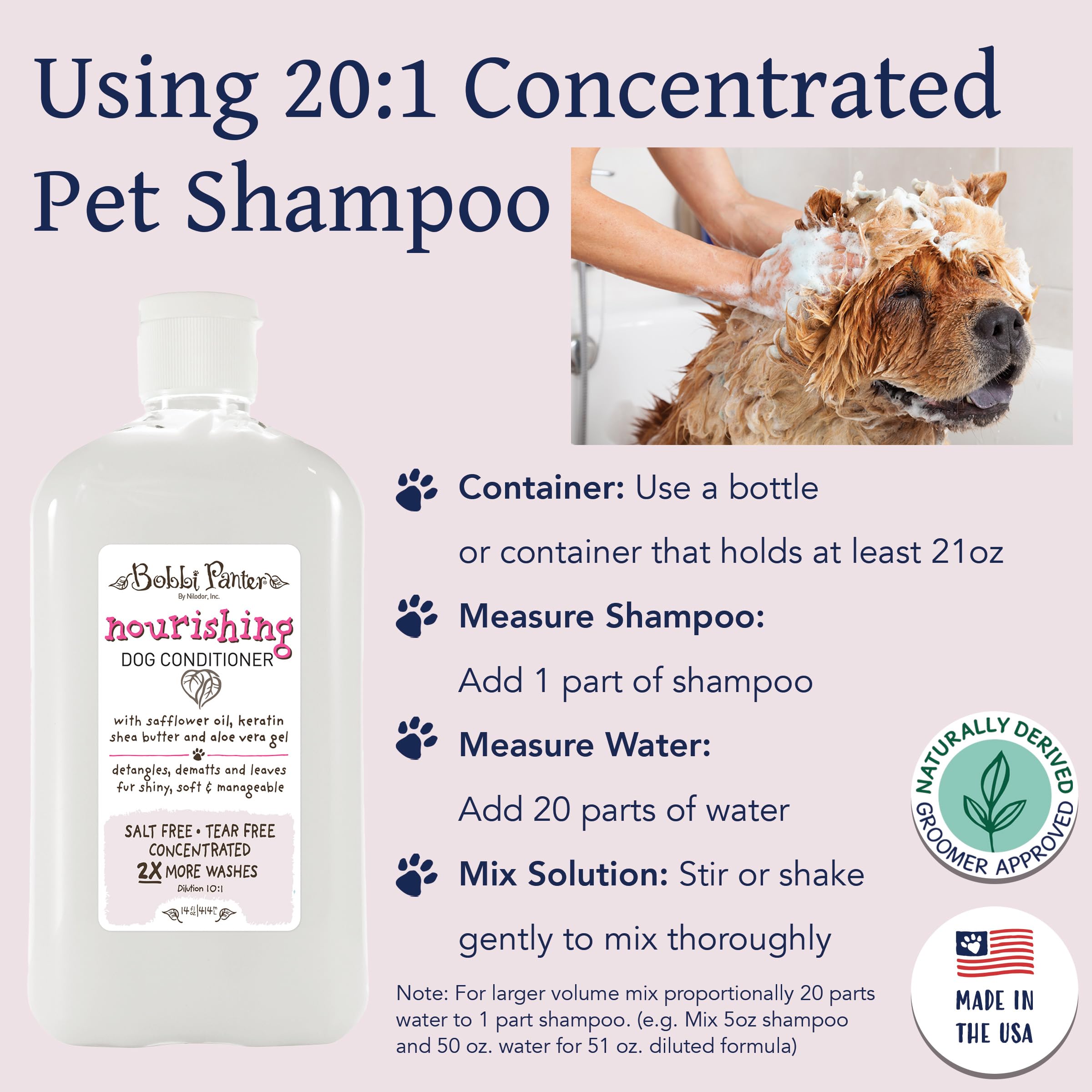 Bobbi Panter Nourishing Dog Conditioner - Detangles & De-Matts With Natural Safflower Oil, Keratin, Shea Butter, Aloe Vera For Fur, Sea Air Scent, 10:1 Concentrate, Made In The Usa, 14 Oz.