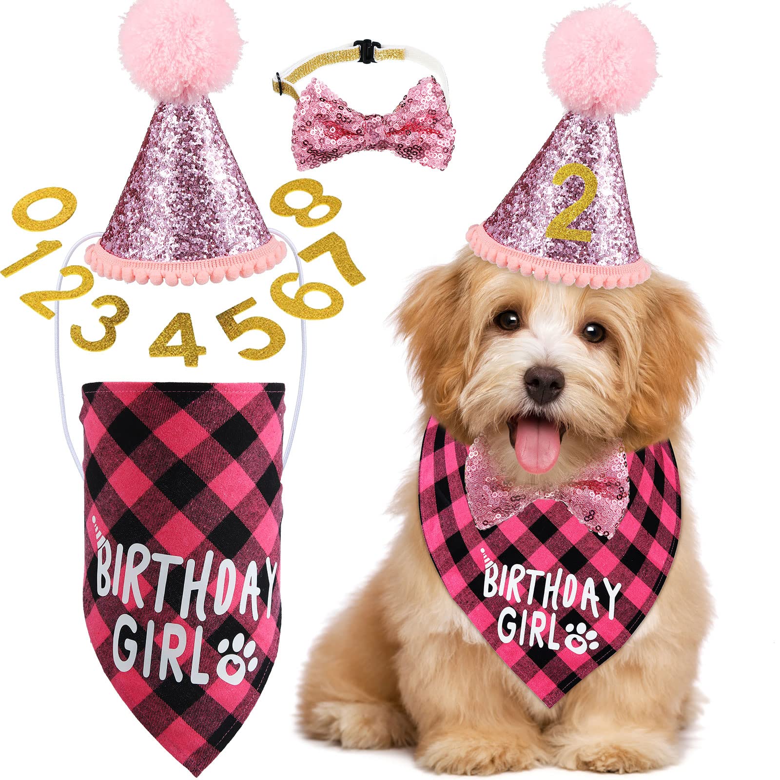 Dog Birthday Party Supplies Boy Girl Cake Bandana Triangle Scarf Clothes Shirt Cute Dog Hat & Bow Tie Collar With 0-8 Numbers Fo