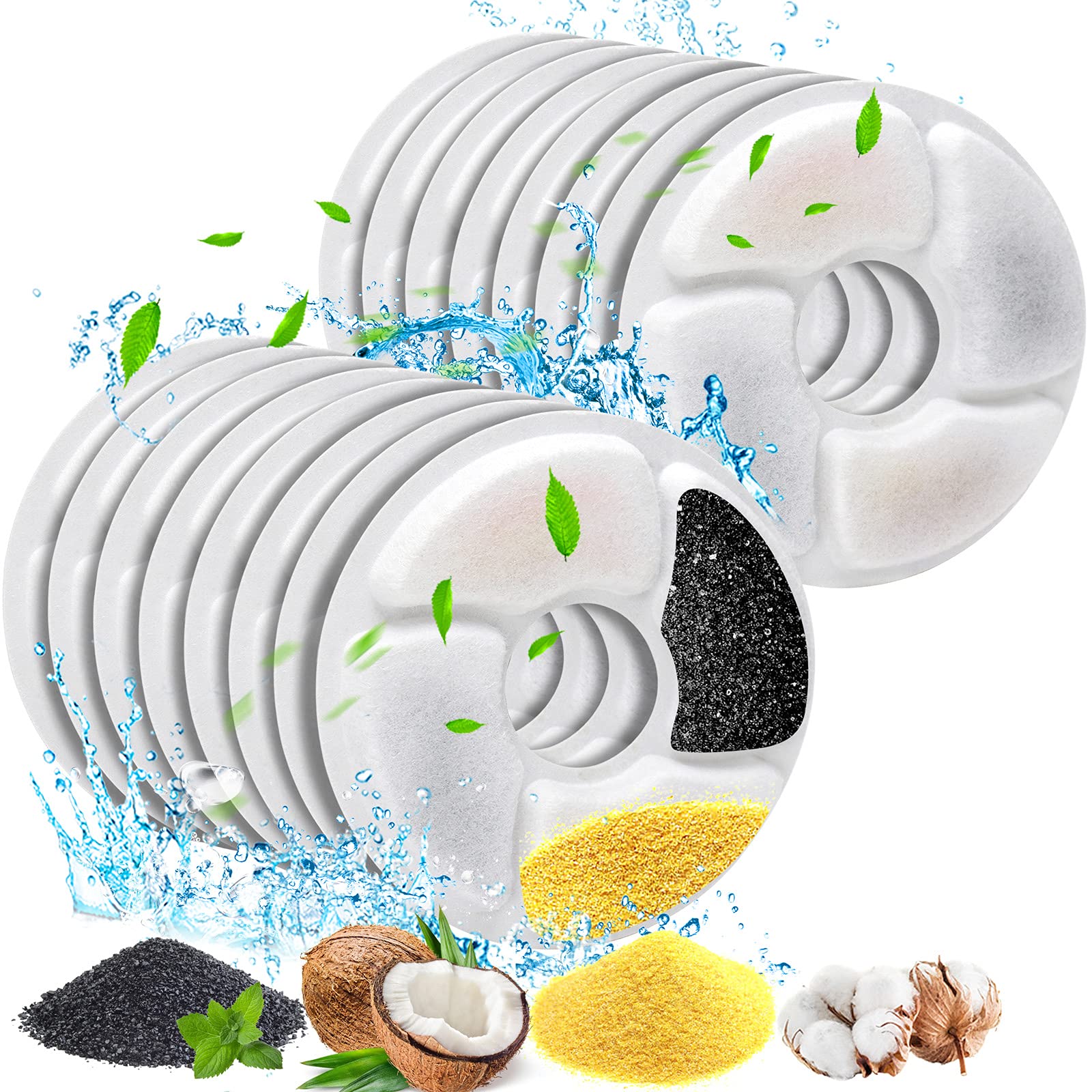 Cat Water Fountain Filters, 5 Inch Pet Fountain Filters, Dog Fountain Activated Carbon Filters Replacement, Compatible With Cats And Dogs Automatic Water Dispenser (16Pcs)