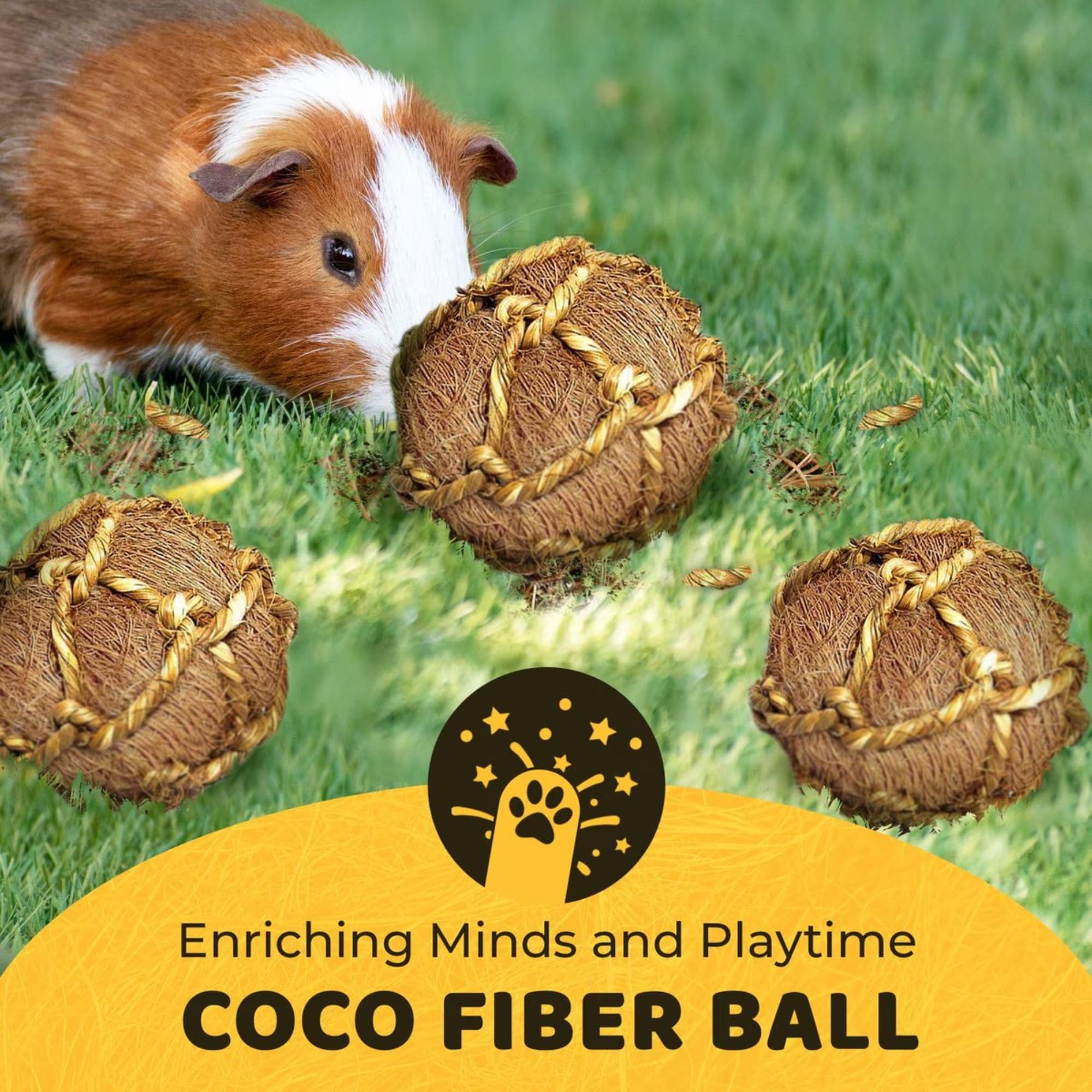 Sungrow Guinea Pig Coconut Fiber Balls, Improves Oral Wellness, Environment Friendly, Stress Reliever, Ideal For Chew Item For Rabbits, Chinchilla & Kitten (3 Pieces)
