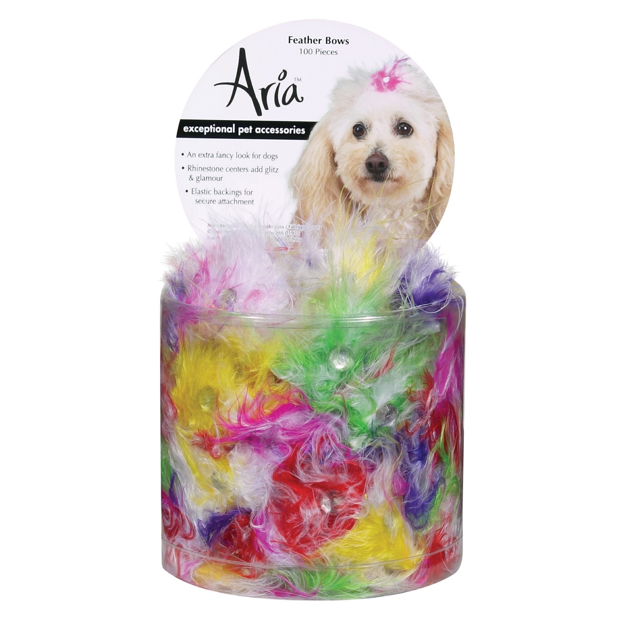 Aria Feather Bows For Dogs, 100-Piece Canisters