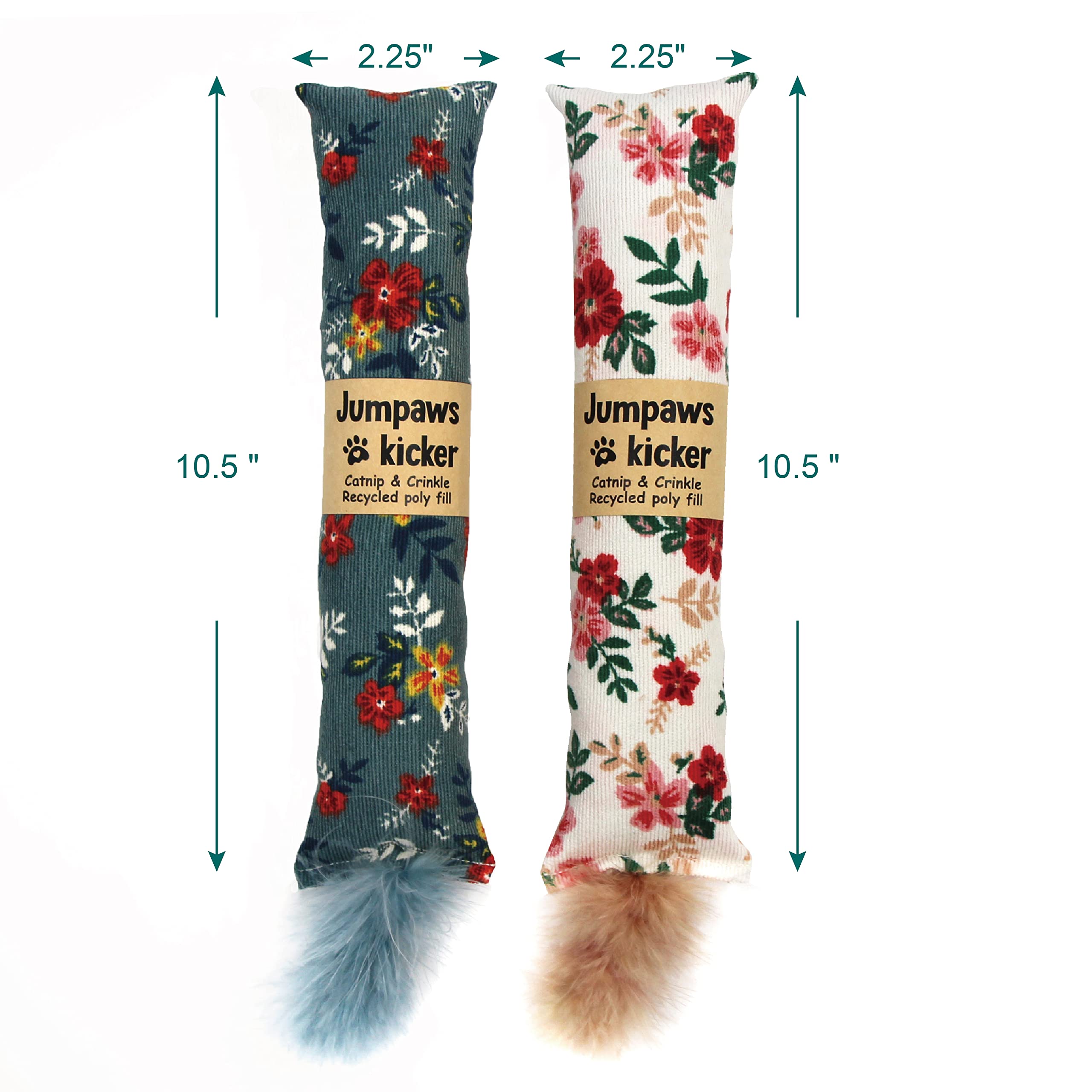 Jumpaws 2 Pack Natural Interactive Catnip & Silvervine Cat Kicker With Feathers, Bite Resistant Chew Toy, Crinkle Kicker, Access