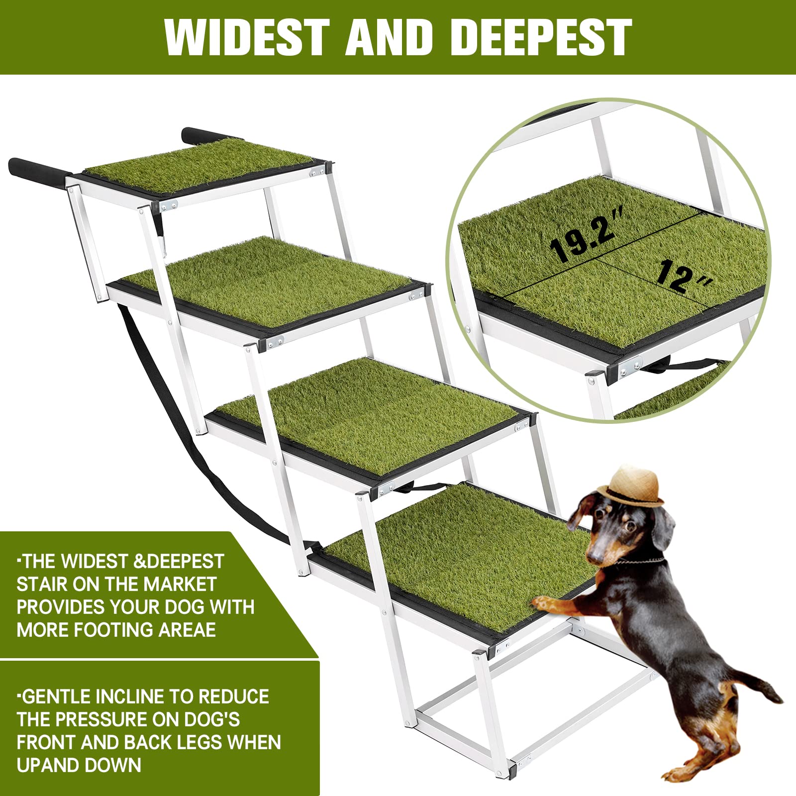 Dog Ramp, Extra Wide Dog Car Stair For Large Dogs,Dog Ramp For Car,Pet Steps Lightweight Aluminum Foldable Dog Steps For Cars And Suv,High Beds, Trucks, Supports Up To 200 Lbs