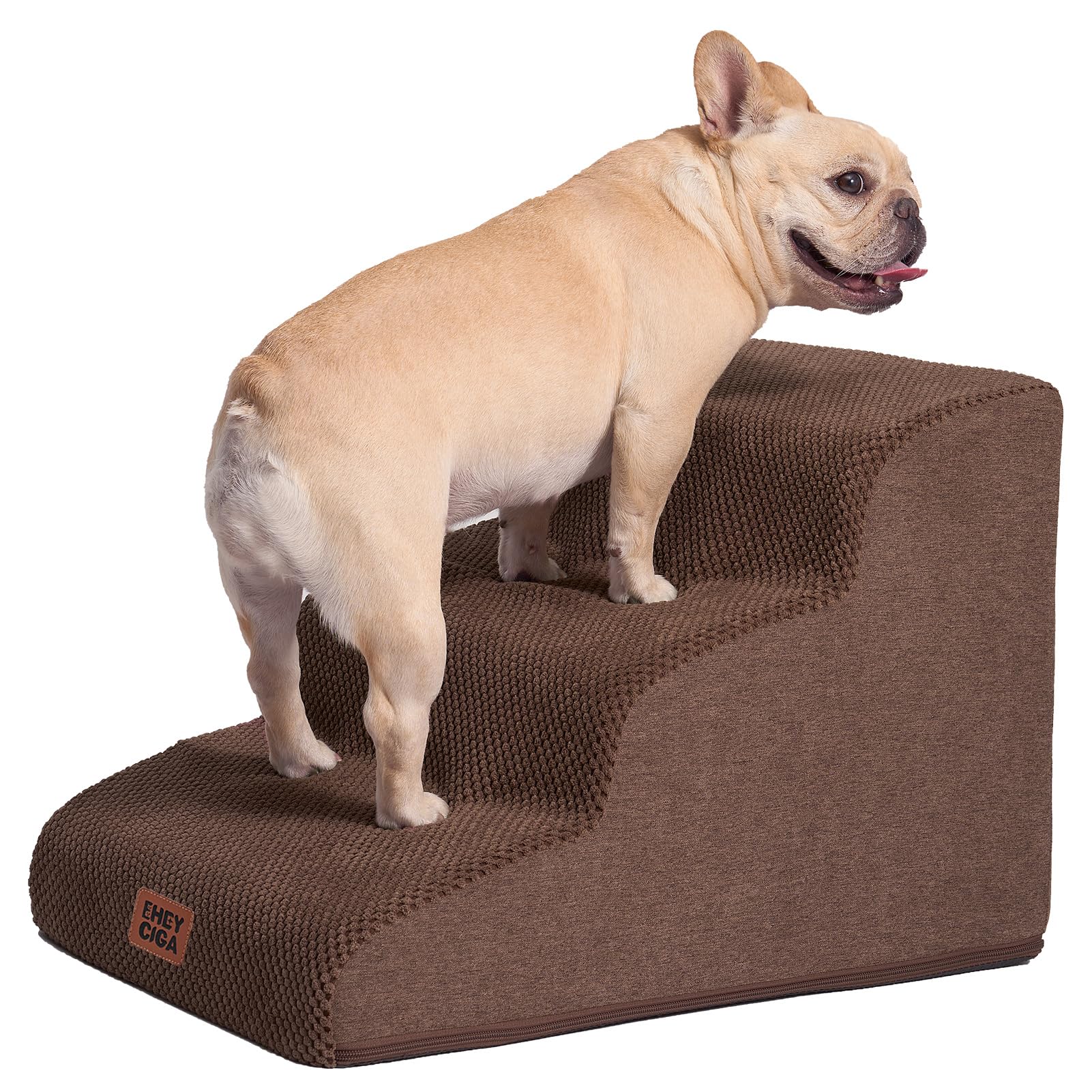 Eheyciga Curved Dog Stairs Ramp For Small Dogs 15.7'' H, 3-Step Dog Steps For Couch Sofa And Chair, Pet Stairs For Cats, Non-Sli