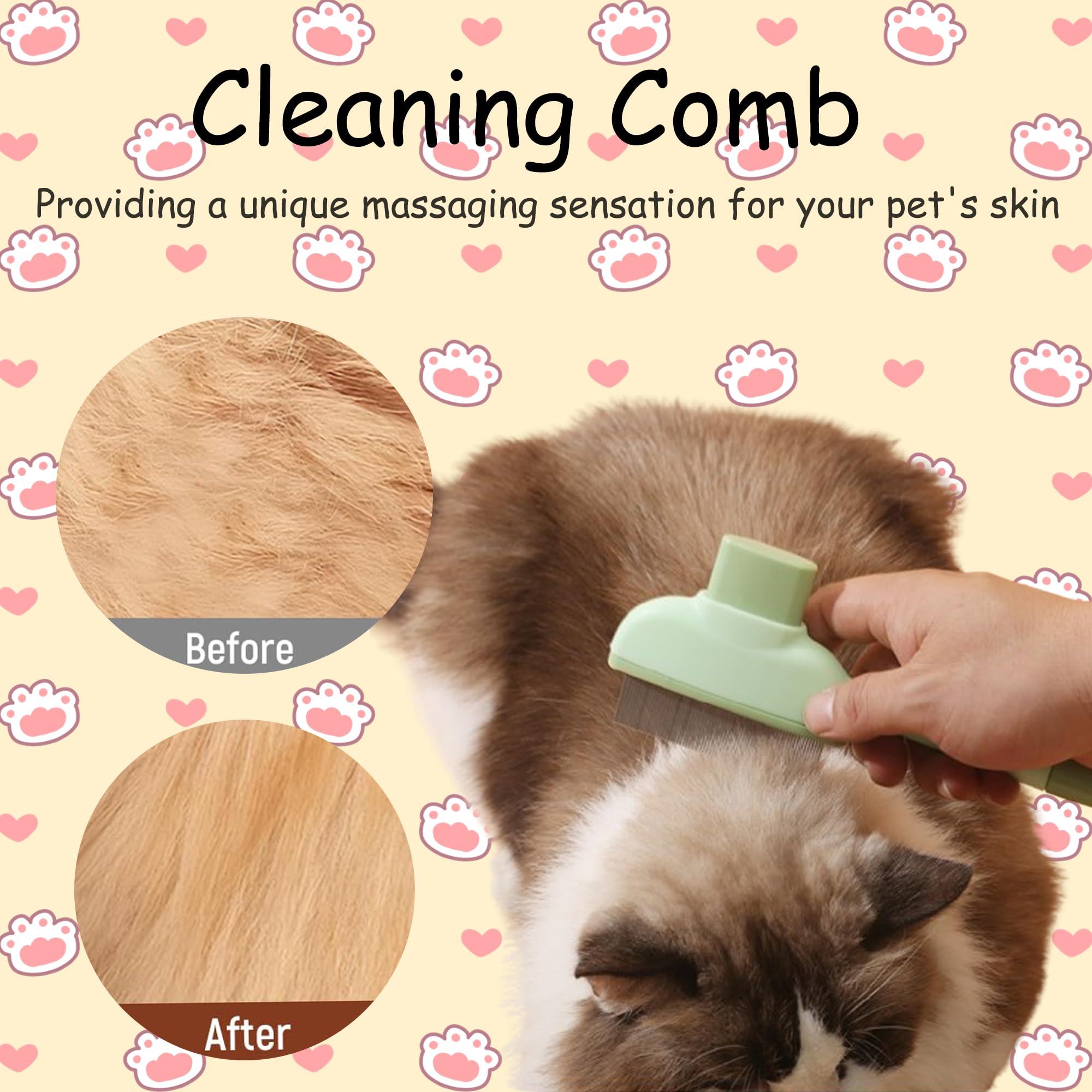 Kixmalkinly 2Pcs Pet Hair Removal Comb Flea Comb,2025 New Stainlesssteel Cat Brush With Release Button Self-Cleaning, Pet Hairs