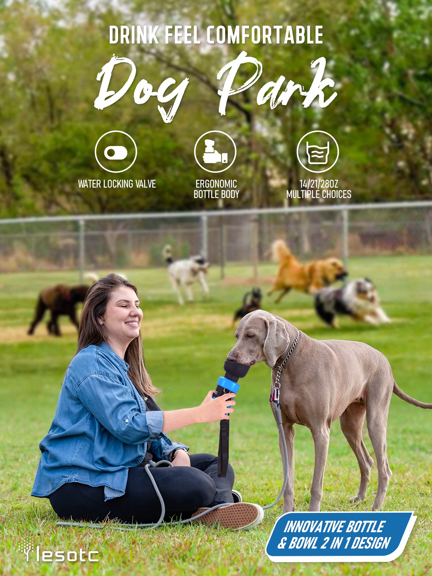 Lesotc Dog Water Bottle, Portable Water Dispenser With Water Bowl, Leak Proof Pet Travel Squeeze Bottle, Puppy Essentials Dog St