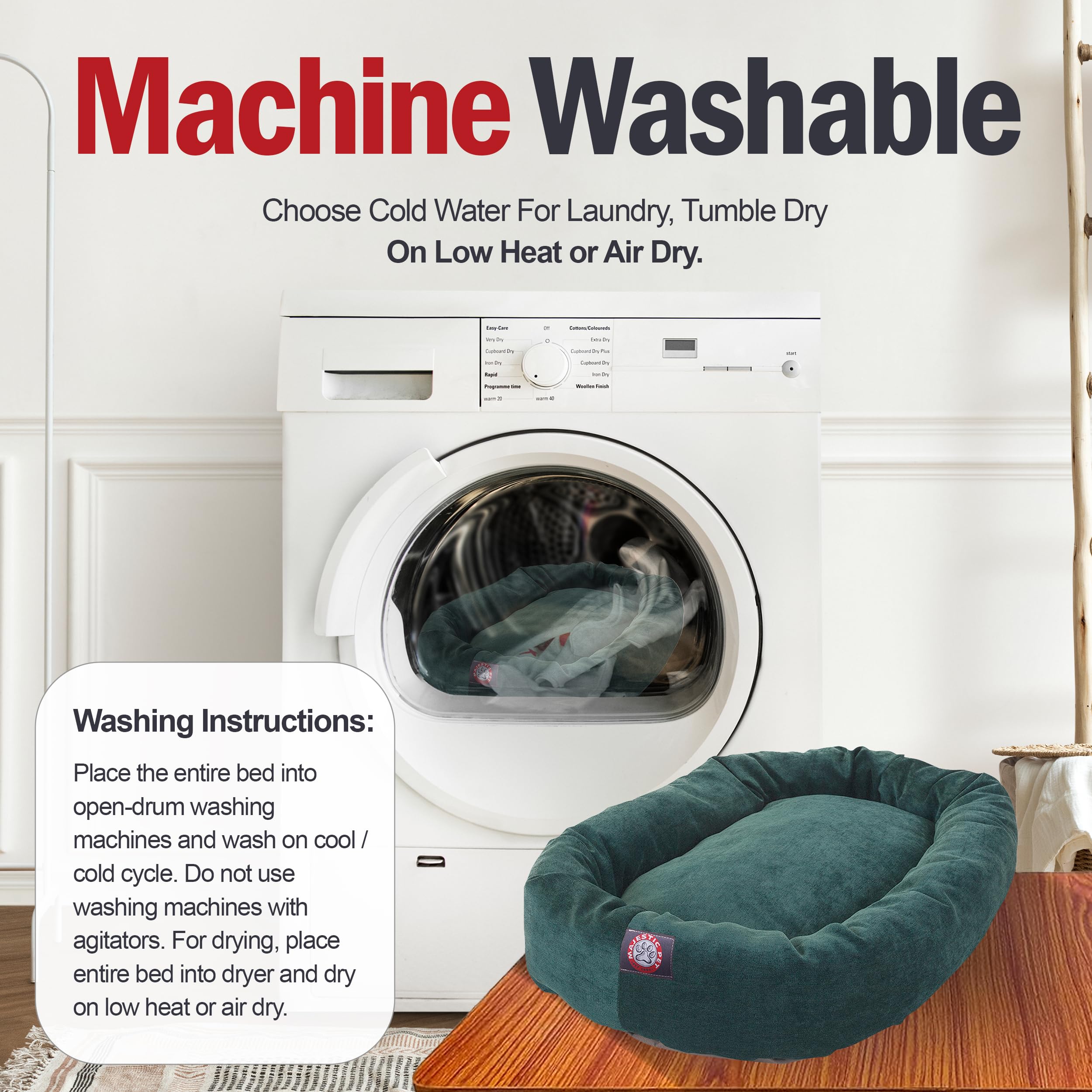 Majestic Pet 52 Inch Micro Velvet Calming Dog Bed Washable - Cozy Soft Round Dog Bed With Spine For Head Support - Fluffy Donut