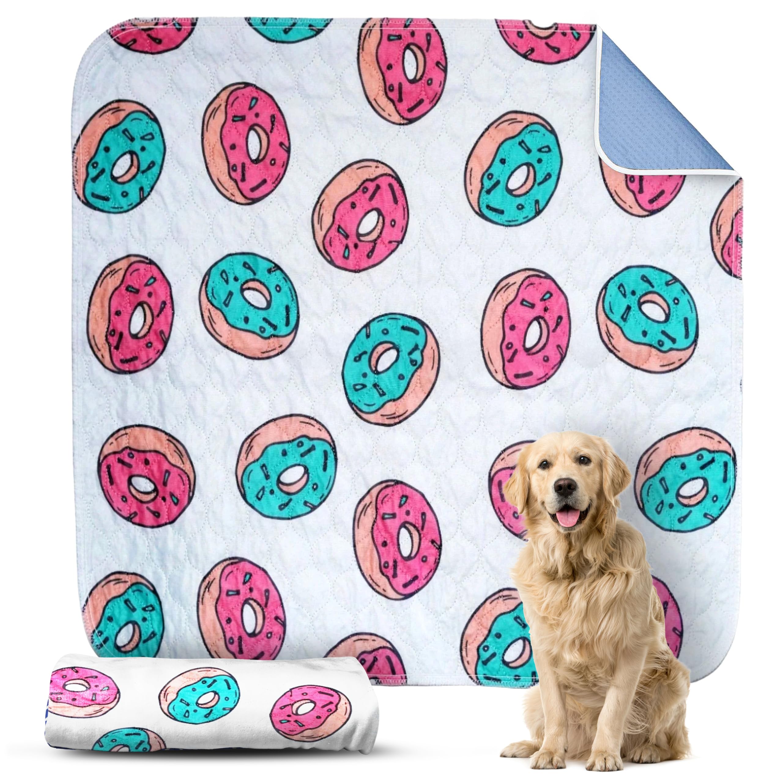 Dry Paws Washable Dog Pee Pads - Waterproof & Reusable Puppy Pads - Durable & Ultra Absorbent Dog Pee Mat With Doughnuts Design 
