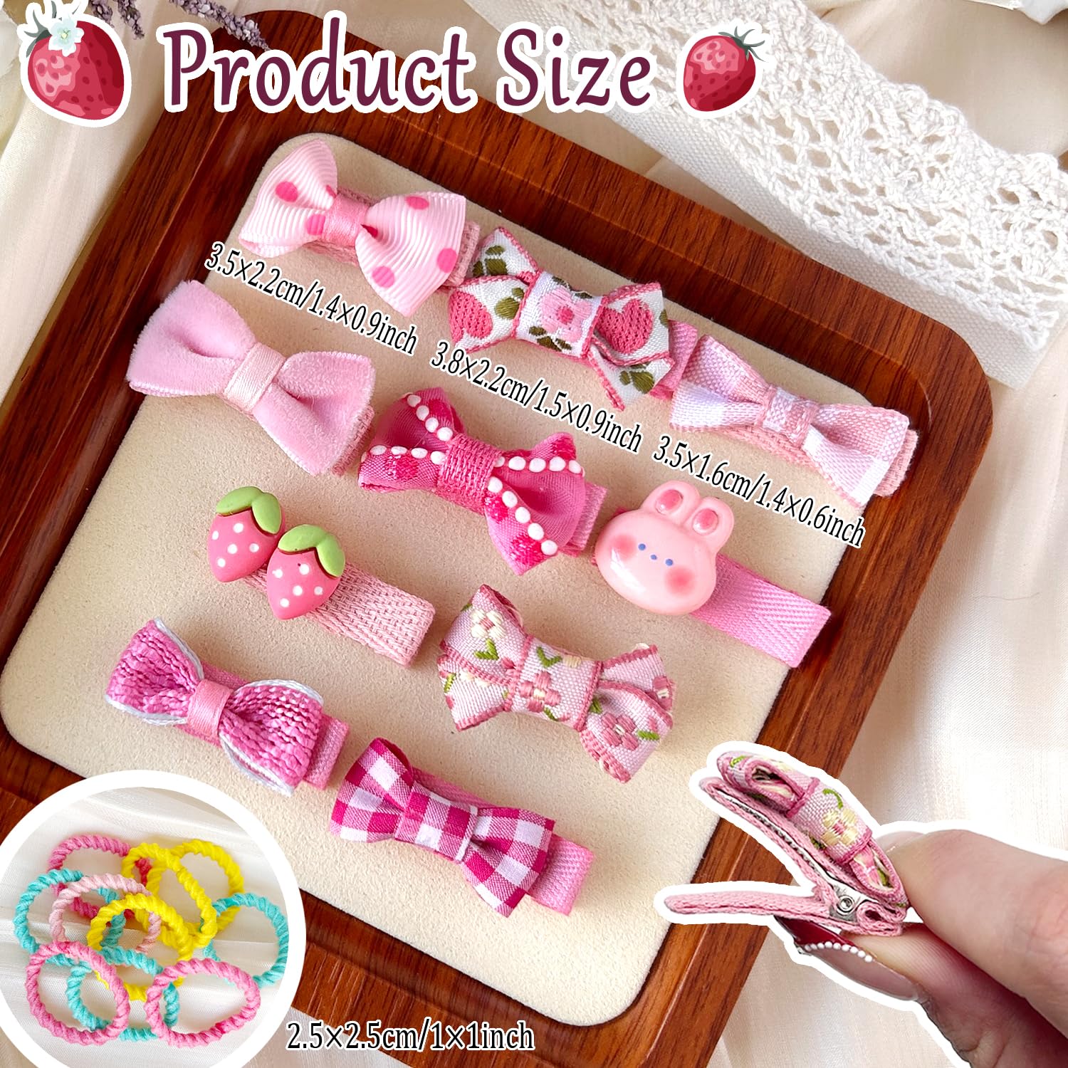 10Pcs Blush Pink Dog Hair Clips 10Pcs Colorful Rubber Bands Small Dog Bows Cute Pet Grooming Accessories Alligator Clips Stay In