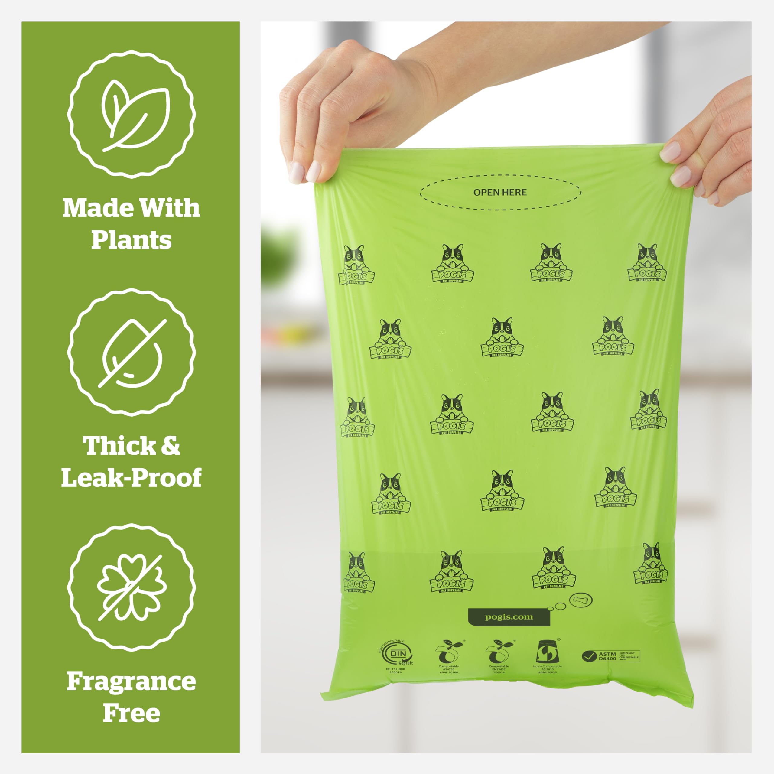 Pogis Compostable Poop Bags - Leak-Proof, Extra-Large, Made with Plants - 9 Rolls (135 Bags)
