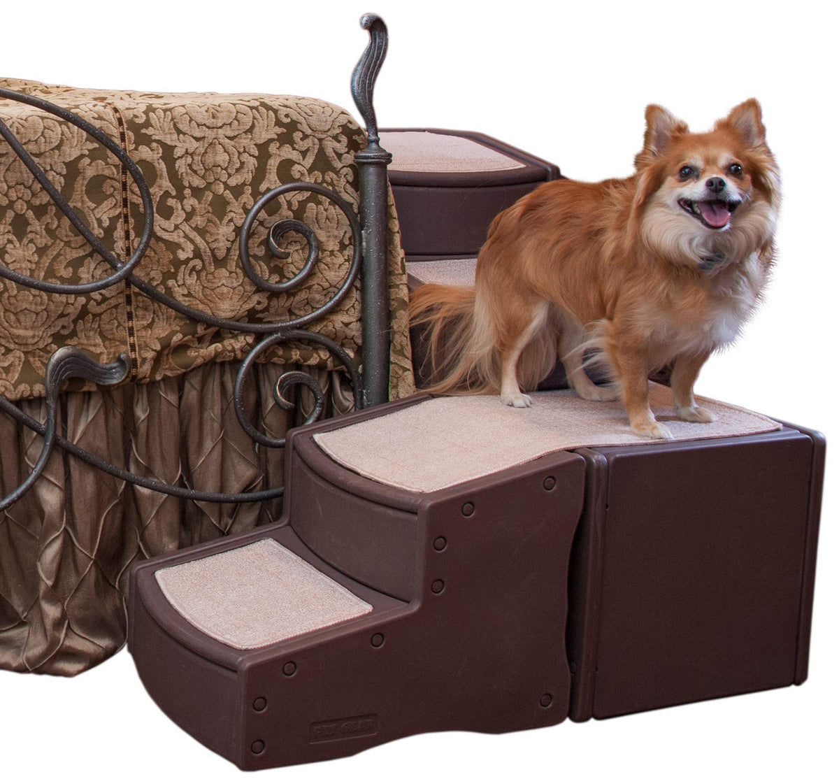 Pet Gear Easy Step Bed Stair For Cats/Dogs, Adjusts To Either Side Of Bed, Removable Washable Carpet Treads, Storage Compartment