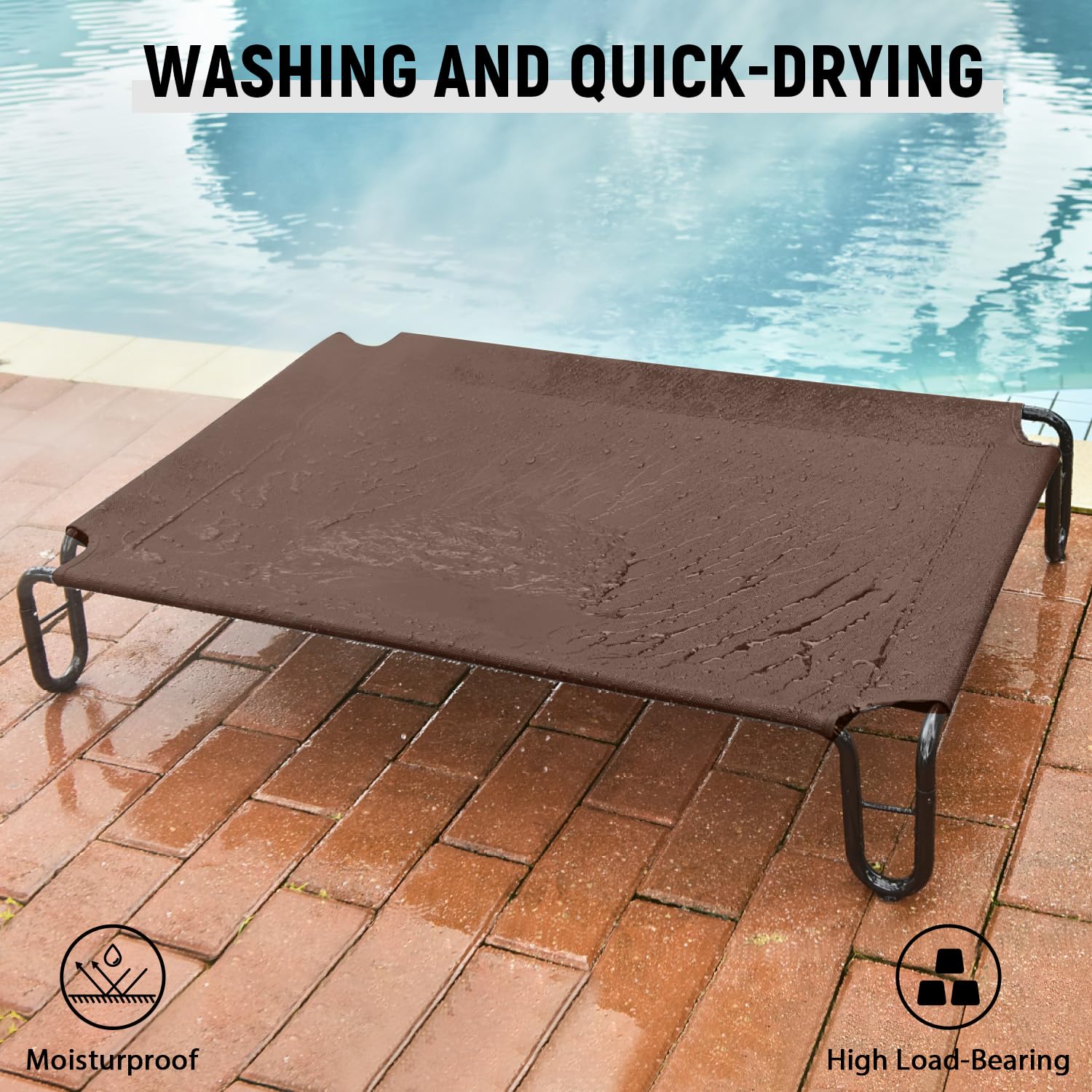 Pettycare Elevated Outdoor Dog Bed - Dog Cots Beds For Small Dogs, Waterproof Raised Dog Bed Easy To Assemble, Cooling Elevated Dog Bed With Teslin Mesh, Durable, Non Slip, Up To 35 Lbs,Brown