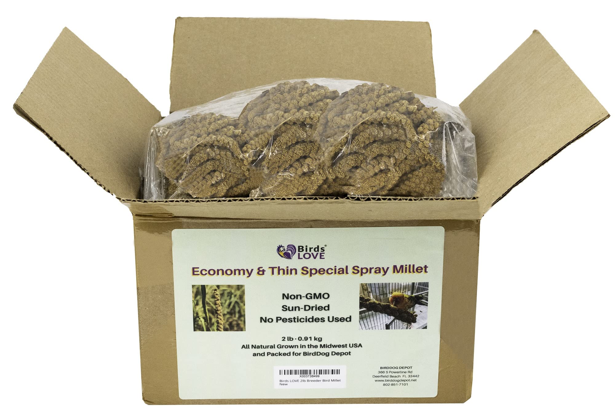 Birds LOVE Spray Millet Treat for Birds - GMO-Free, No Pesticides, 2lbs, Edible Tops Only, Ideal for Cockatiels, Lovebirds, Parrots