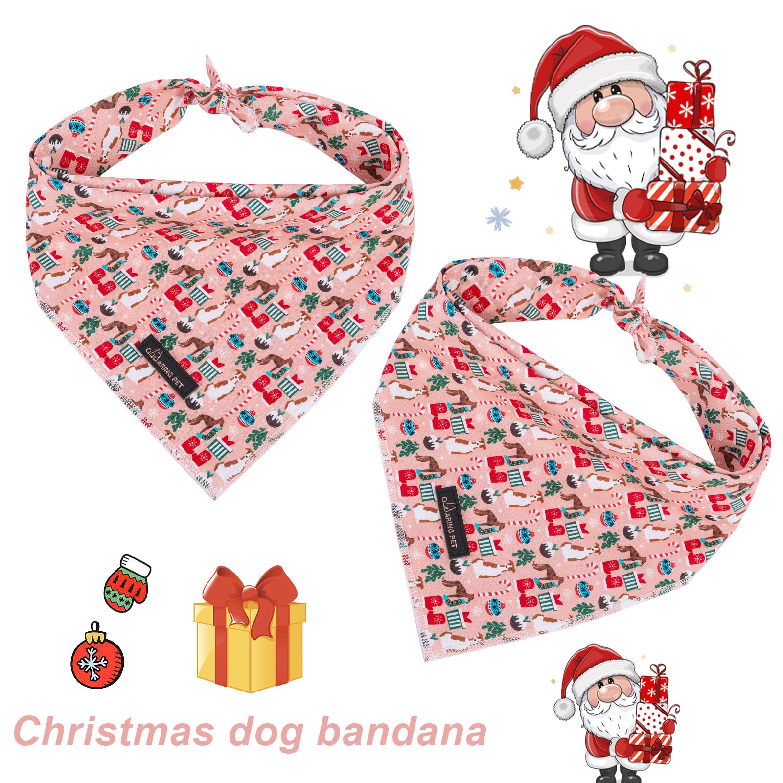 Aring Pet Christmas Dog Bandana & Cat Scarf - Comfortable Triangle Bibs In Pink For Small To Large Pets